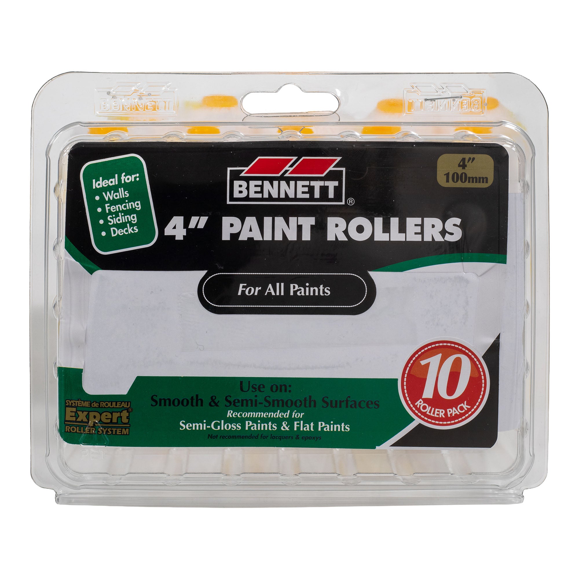 Bennett 10x4 Y/S 4 in. Micro Smooth & Semi Smooth Surfaces Yellow Stripe Lint-Free Roller Refill