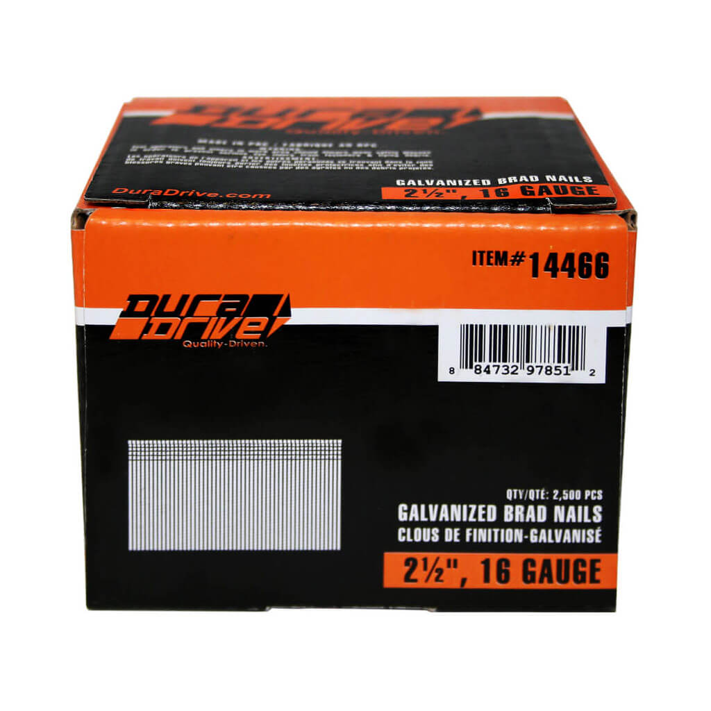 DuraDrive 2-1/2" in 16 Gauge Galvanized Finish Nails - 2500 Brads/Pack