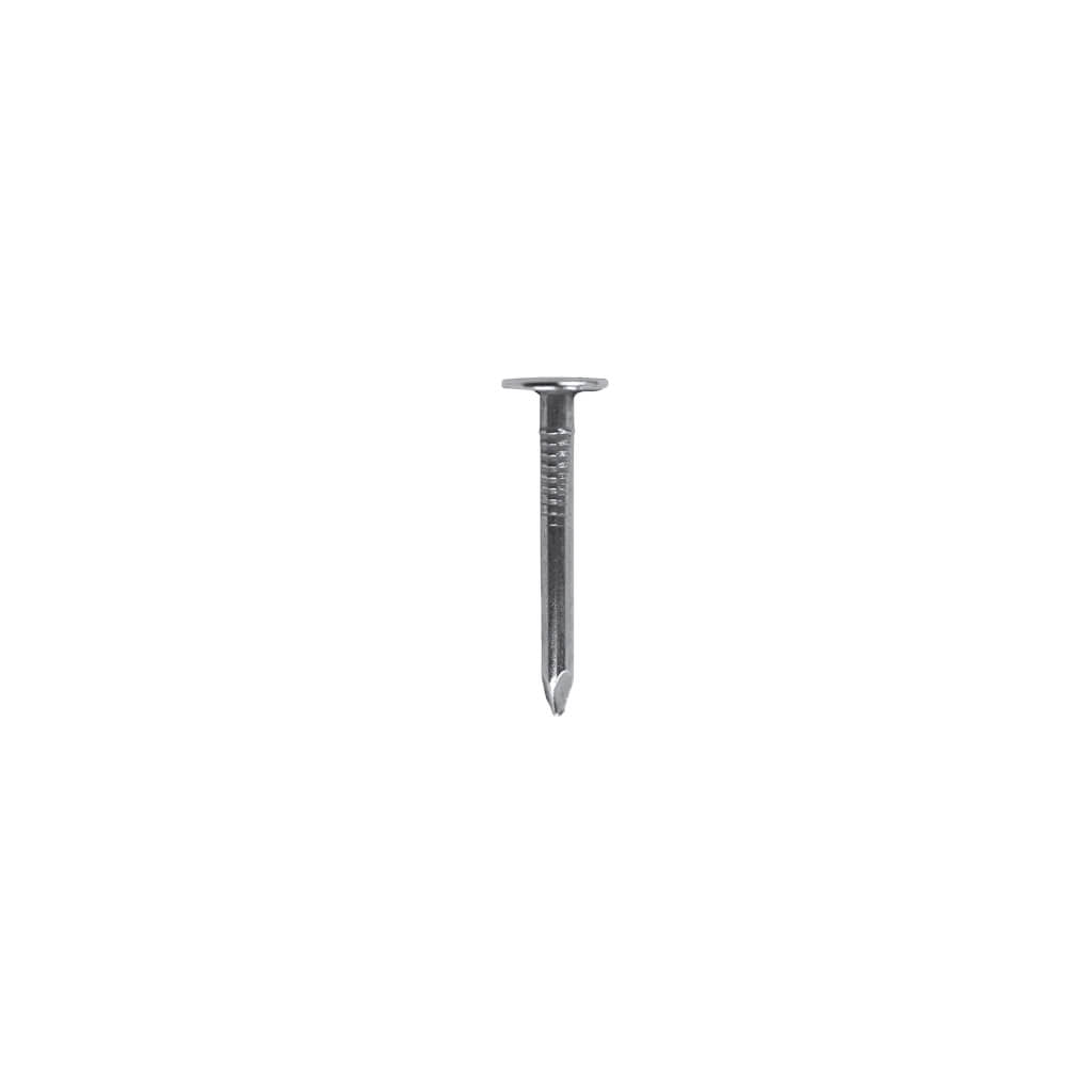 A single steel electro-galvanized roofing nail with a smooth finish.