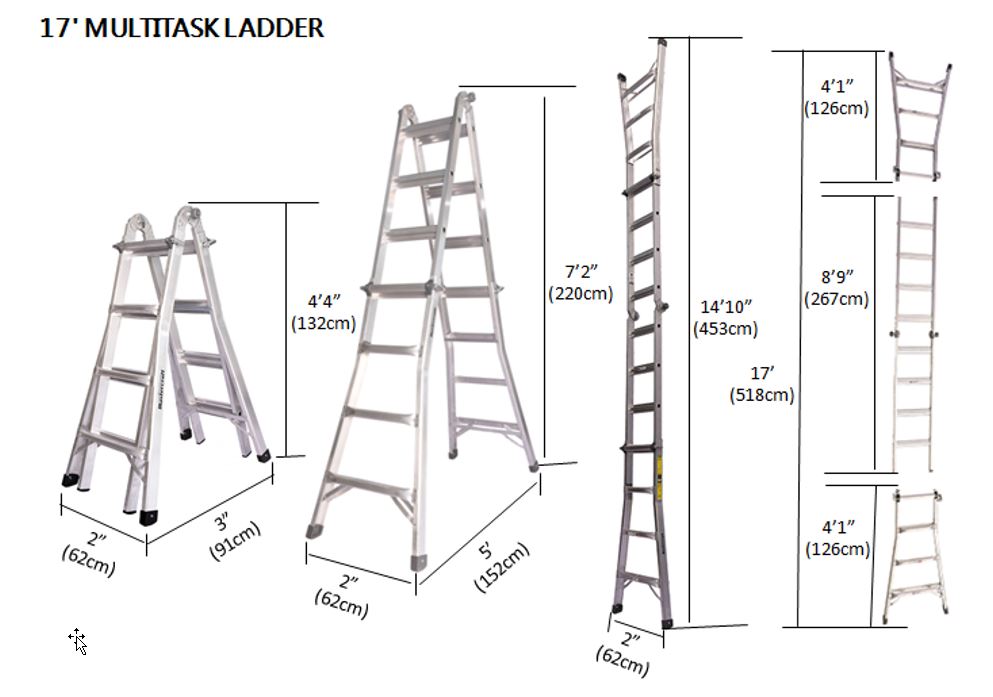 DuraDrive 17' Aluminum Multi Positition Ladder, 300 Lbs. Grade 1A