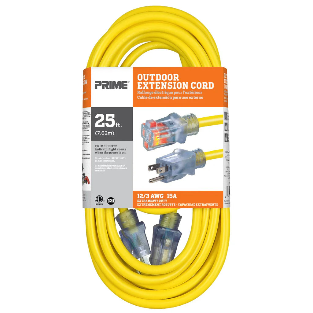 PRIME EC511825 25 ft. 12/3 SJTW Single Tap Extension Cord