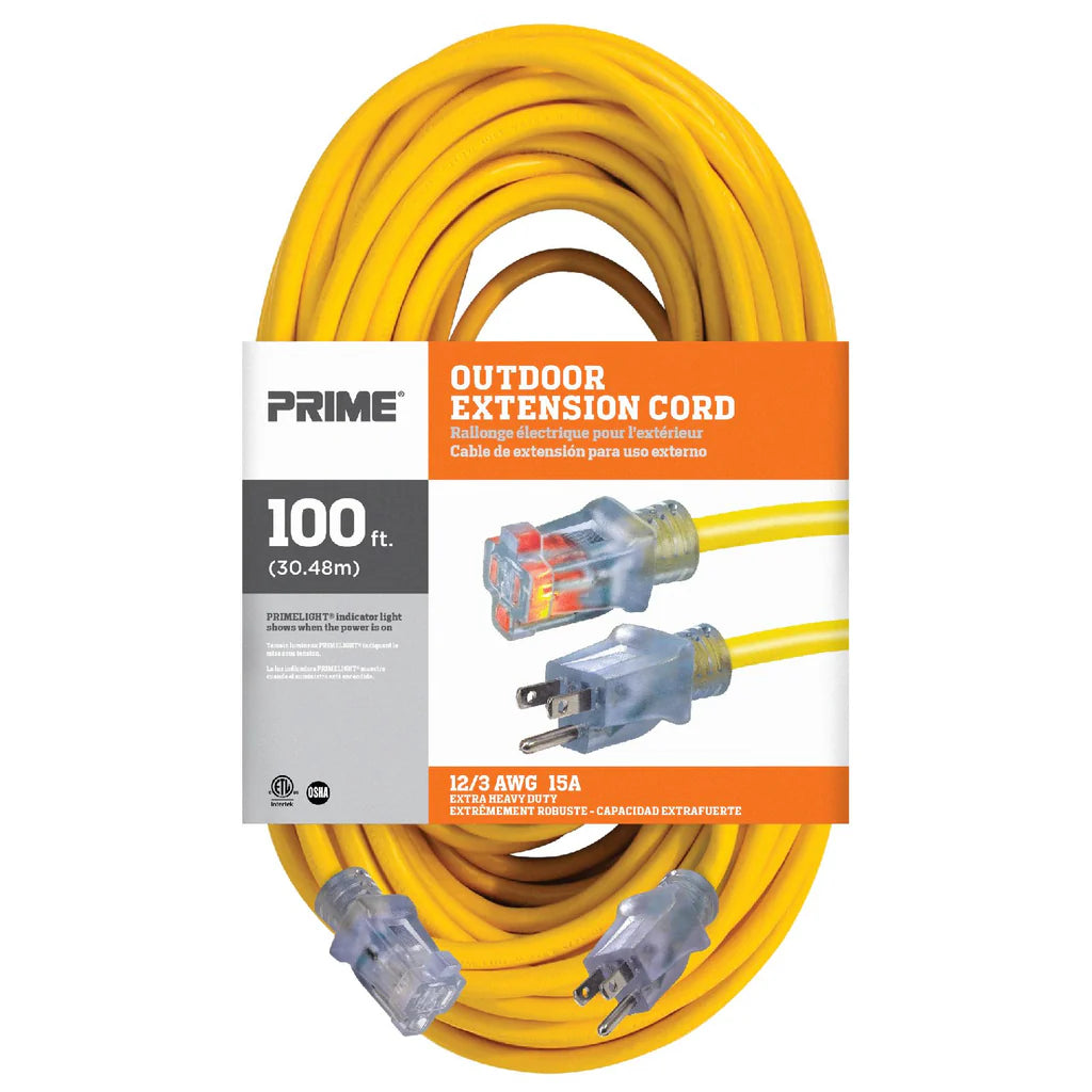PRIME EC511835 100 ft. 12/3 SJTW Single Tap Extension Cord