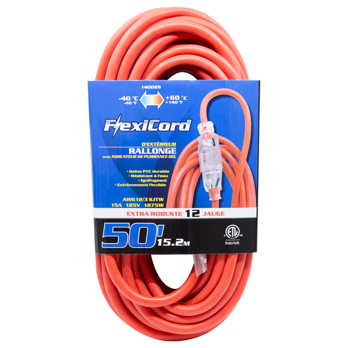 Toolway 50 ft. 12/3 SJTW Lighted Single Tap Outdoor Extension Cord