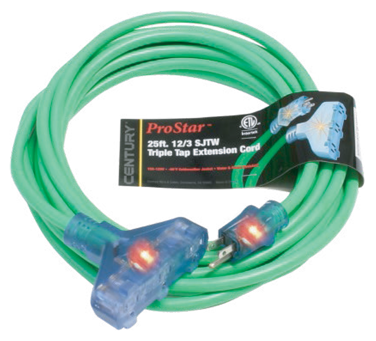 Century D13212025GN Extension Cord 12/3 SJTW 25 in. Triple Tap Green