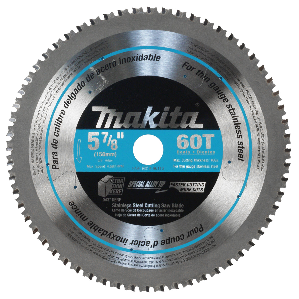 Makita A-96110 5-7/8 in. x 60-Tooth Stainless Steel Cutting Carbide Tipped Saw Blade
