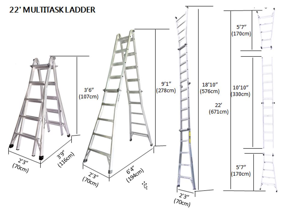 DuraDrive 22' Aluminum Multi Positition Ladder, 300 Lbs. Grade 1A