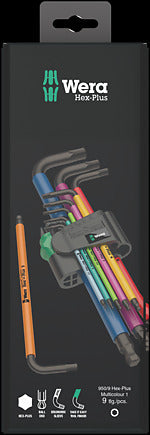Wera 05073593001 9-Piece 950/9 SPKL SB BlackLaser Multicolour Metric Hex-Plus L-Key Set