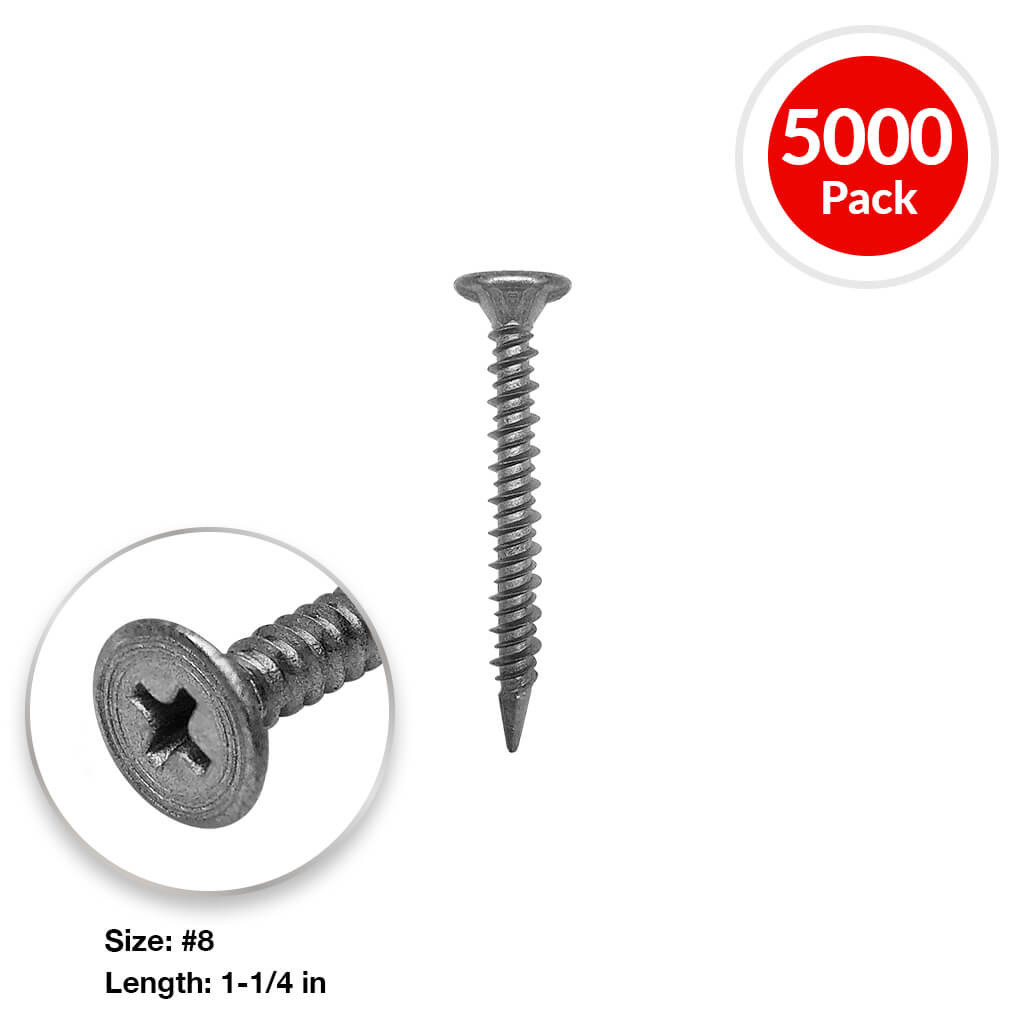 DuraDrive #8 x 1-1/4 in. Coarse Thread Spoon Point Cement Board Screws (5000 Per Box)