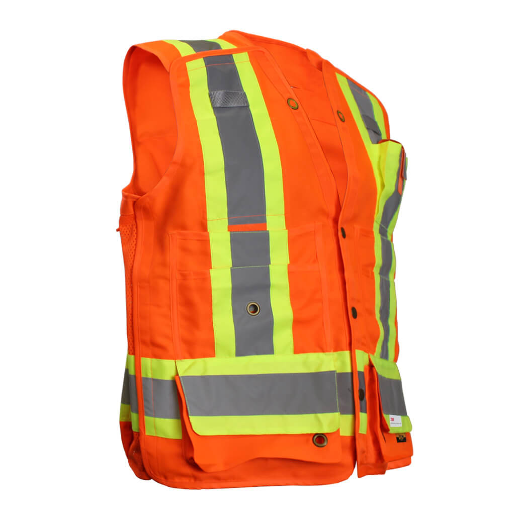 DuraDrive Men's High-Visibility CSA Class-2 Level-2 15-Pocket Surveyor's 5-Point Tear-Away Safety Ve