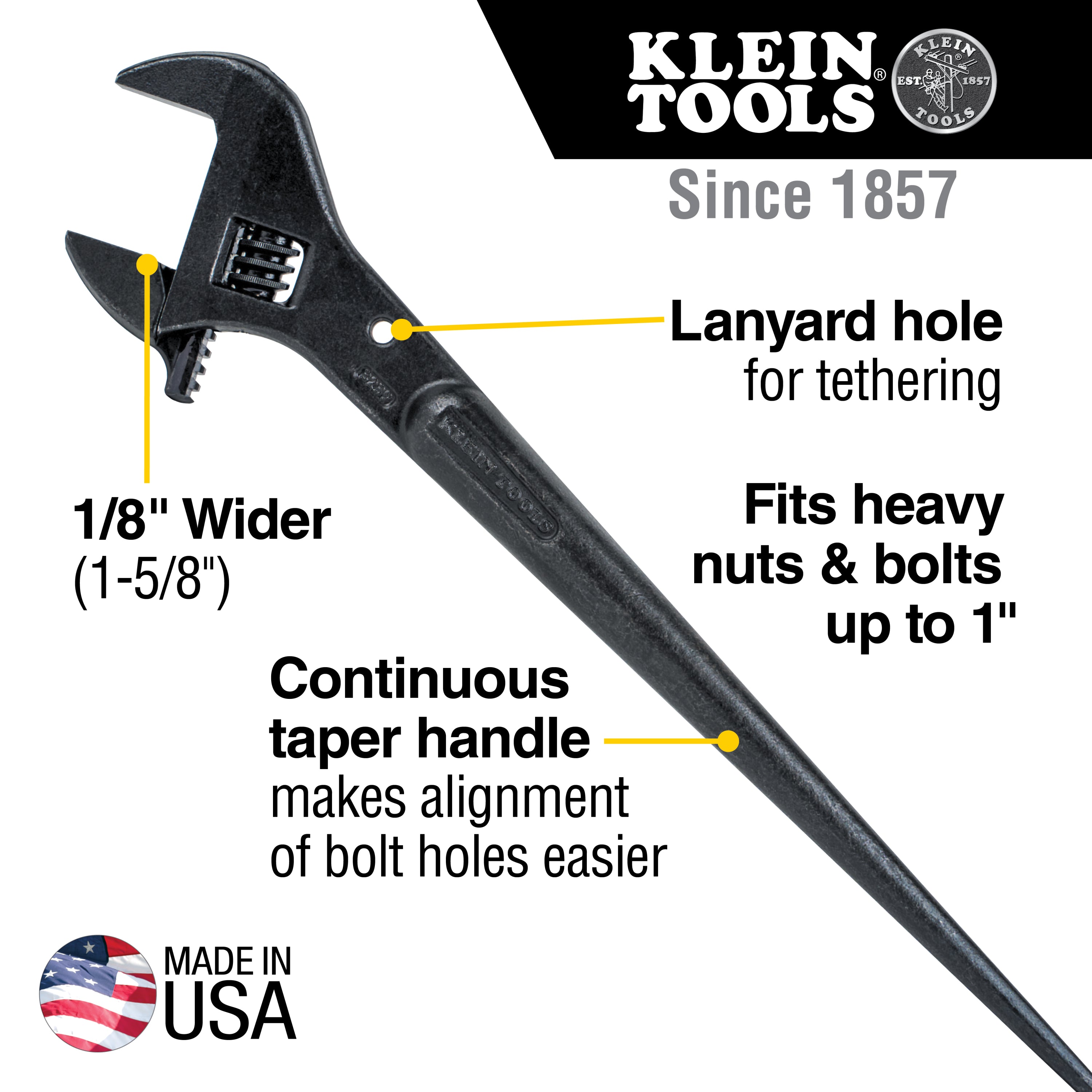 Klein 3239 Adjustable Spud Wrench 16 in., 1-5/8 in. Tether Hole