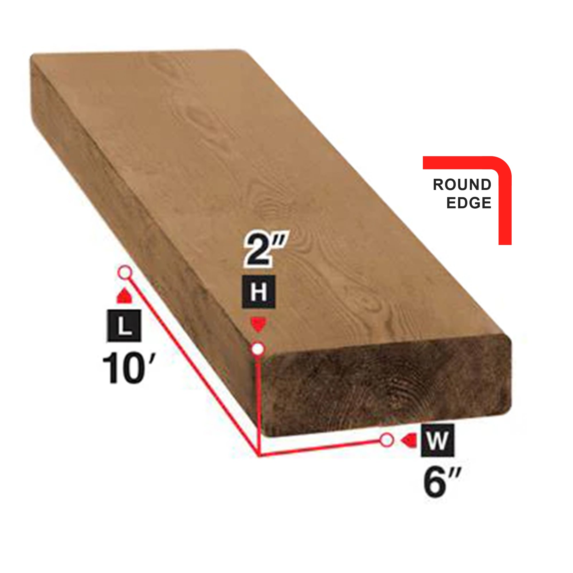 2 in. x 6 in. x 10 ft. Round Edge Brown Pressure Treated Decking Board
