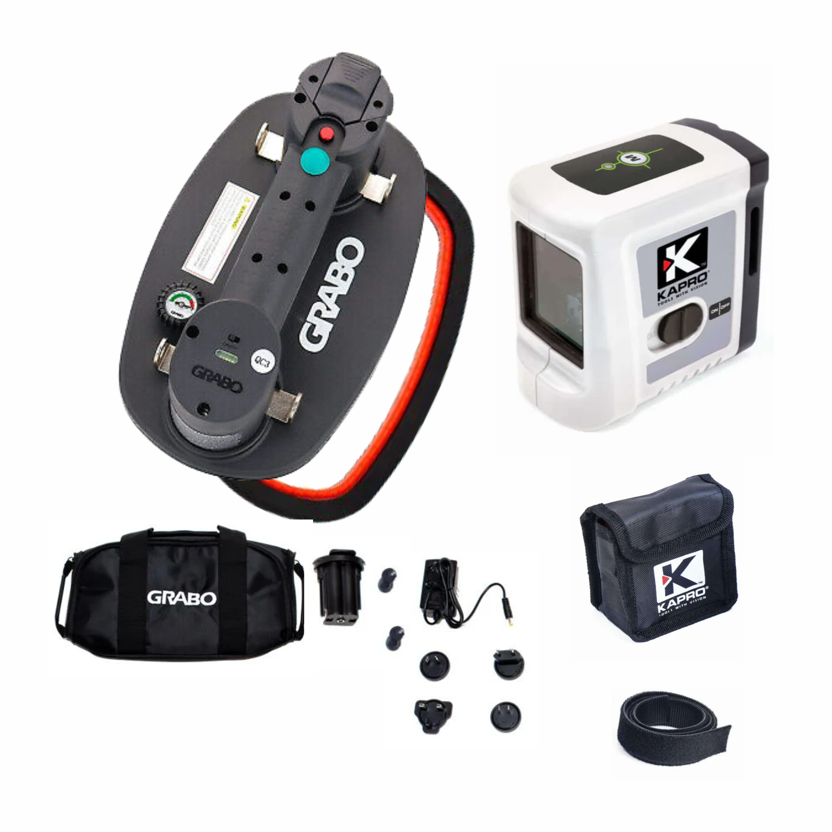 Grabo Pro Digital Lifter And Kapro 862G Pro Green Cross Line Laser kit