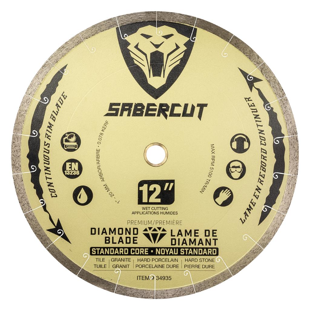 Sabercut 12 in. x 1 in. Silent Continuous Rim Tile, Porcelain & Granite Segmented Diamond Blade