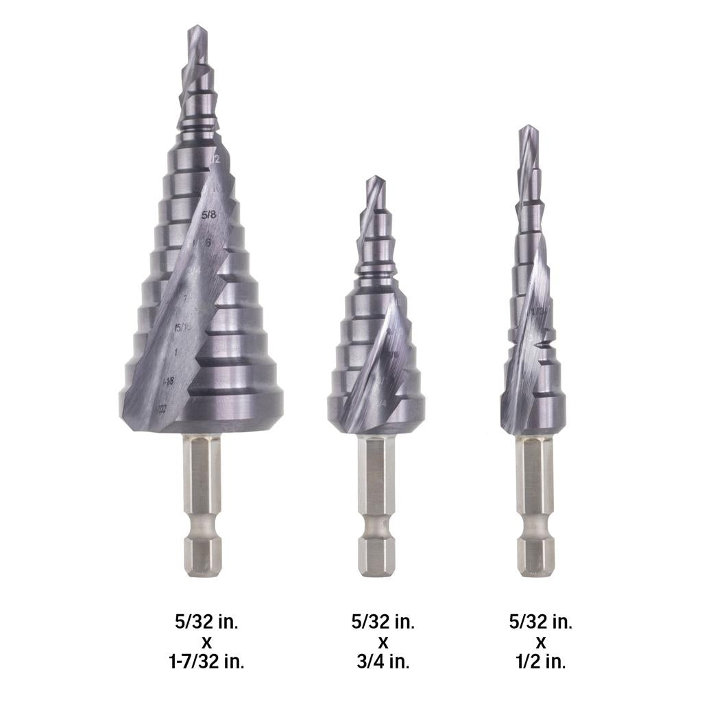 SaberCut 5/32" - 1-7/32" Cobalt Step Drill Bit Set (3-Pieces)