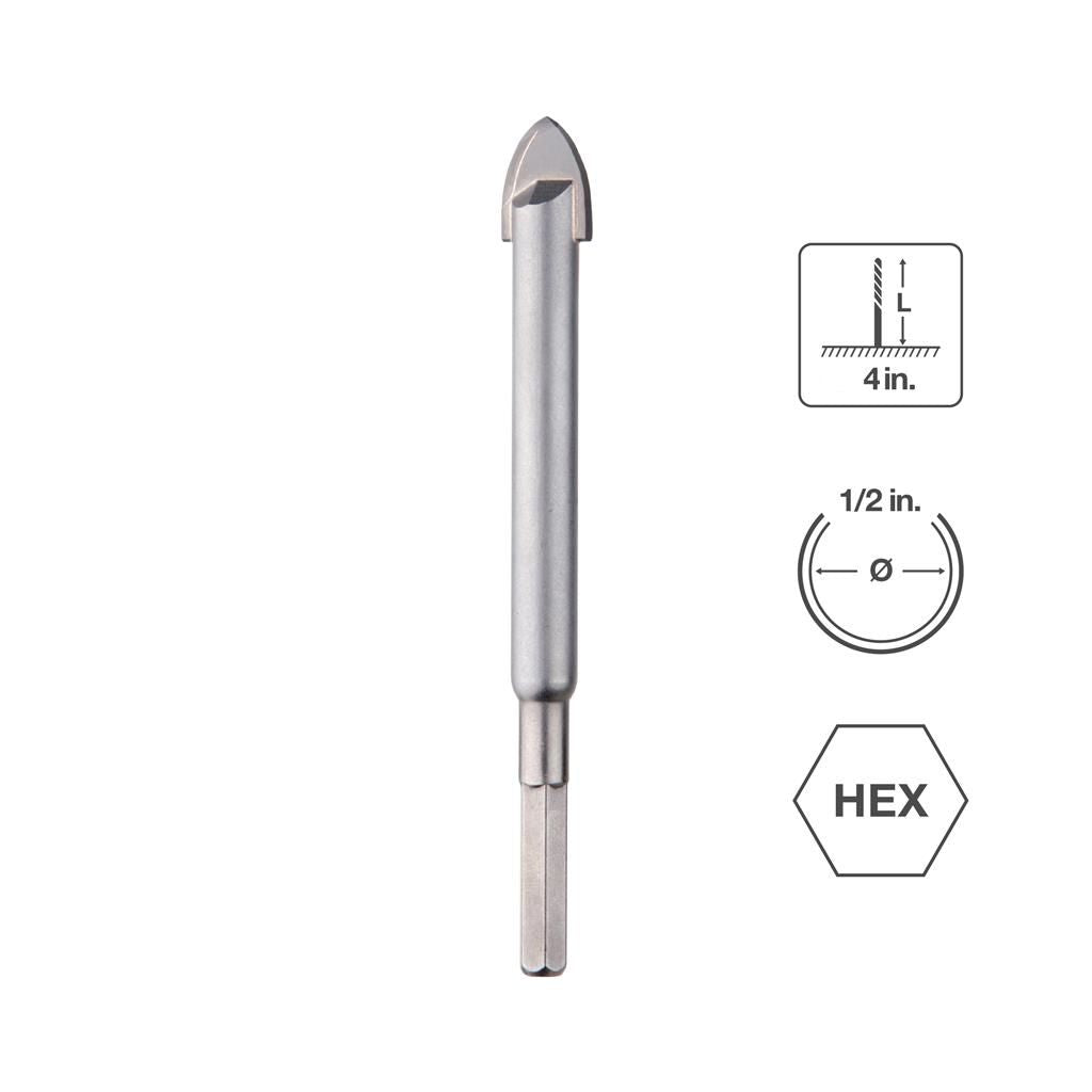 SaberCut 1/2 in 4-1/2 in Carbide Tipped Carbon Steel Body Drill Bit