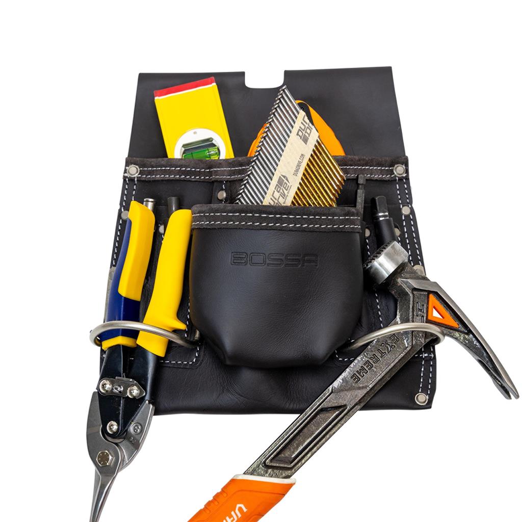 Bossa Top Grain Leather Nail and Tool Pouch with Dual Hammer Loops