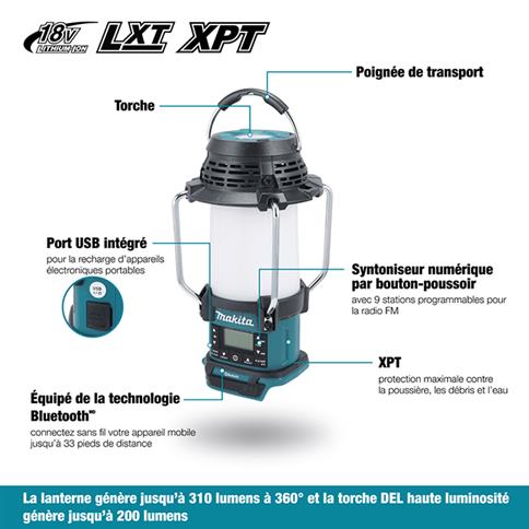 Makita DMR057 18V LXT Cordless Lantern Radio with Bluetooth, XPT & Flashlight (Tool Only)