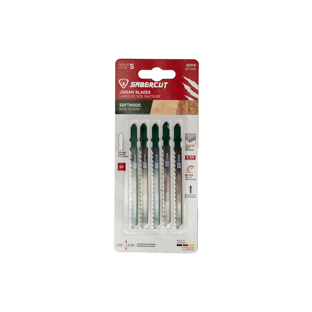 Sabercut 4 in. X 6TPI T-Shank Jigsaw Blade For Ultra-Fast Cuts on Wood (5-Pack)