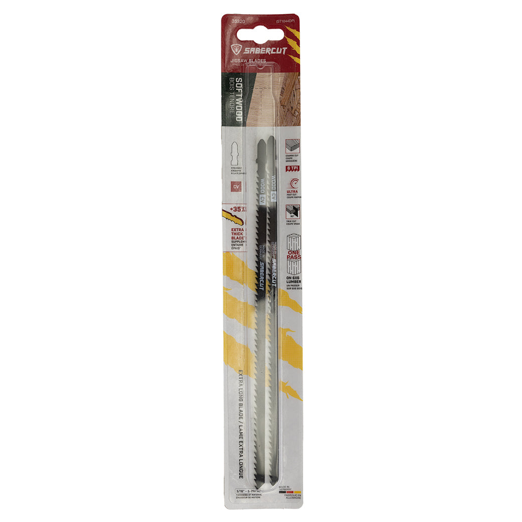 Sabercut 10 in. x 6TPI Thick Kerf, Extra Long T-Shank Jigsaw Blade for Ultra-Fast on Wood (2-pack)