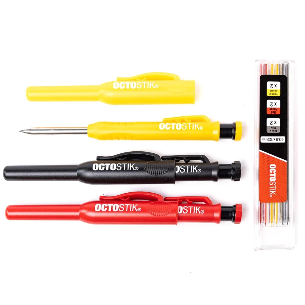 OCTOSTIK DRY AUTOMATIC PENCIL & REFILL BUNDLE(RED/BLACK/YELLOW) 3PACK