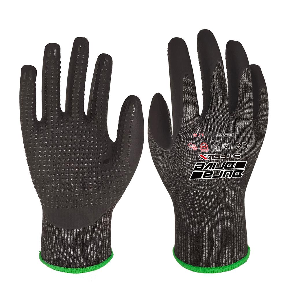 DURADRIVE STEEL-X CUT A4 NITRLE DOTTED GLOVES WITH MICRO FOAM COATING 3 PACK