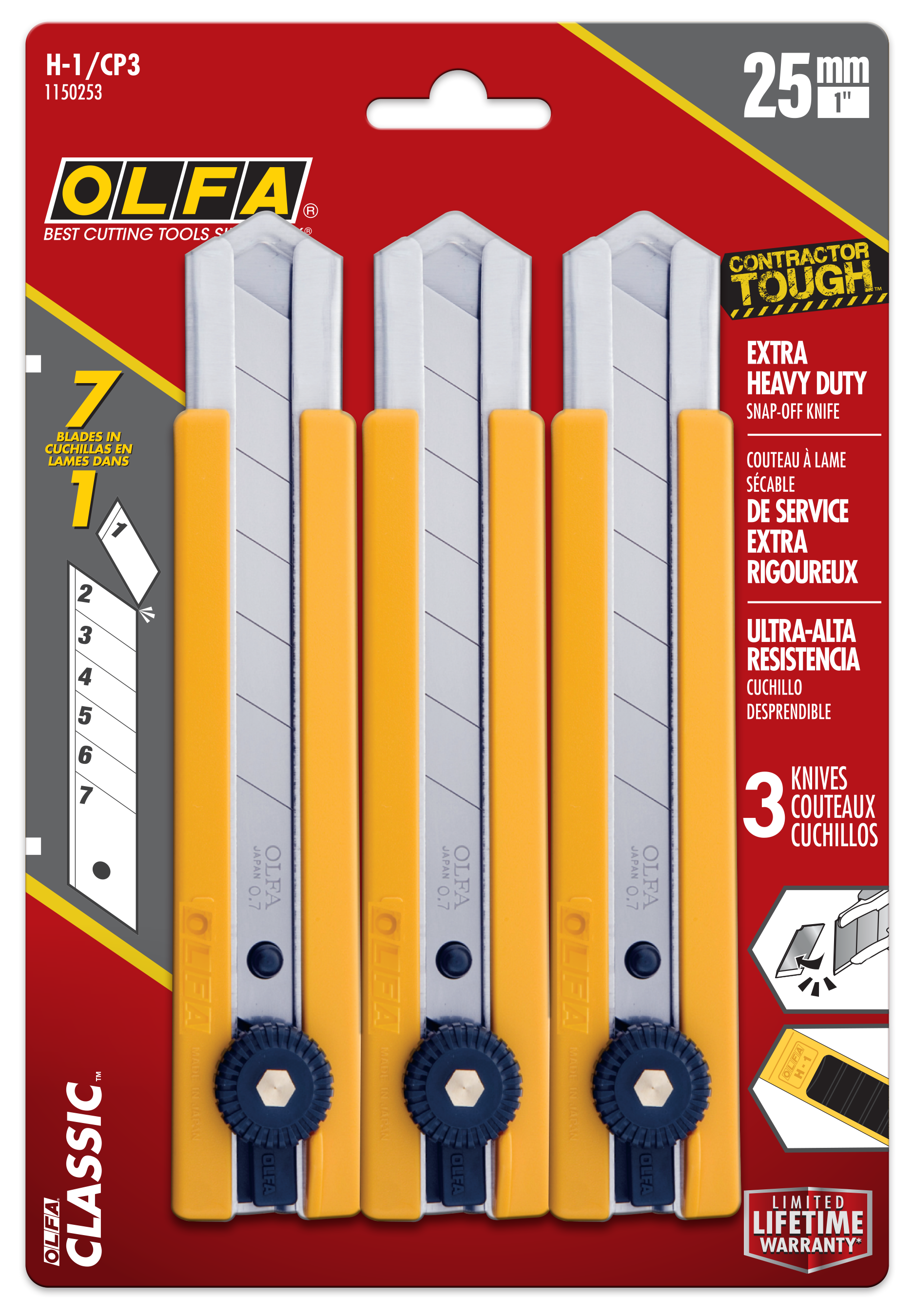 Olfa Ratchet Lock Utility Knife 25mm 3 Pack