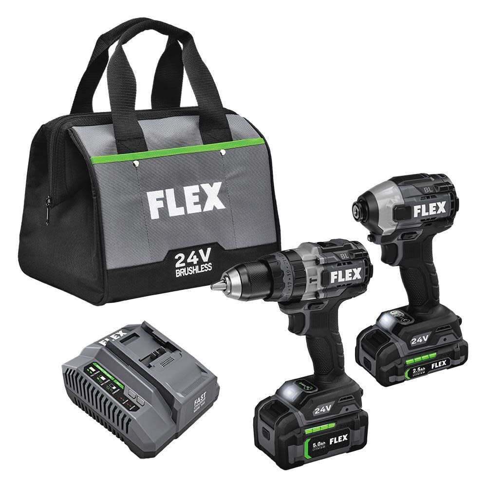 Flex FXM202-2B Turbo Hammer Drill + Quick Eject Impact Driver Kit (1x2.5Ah + 1x5.0Ah)