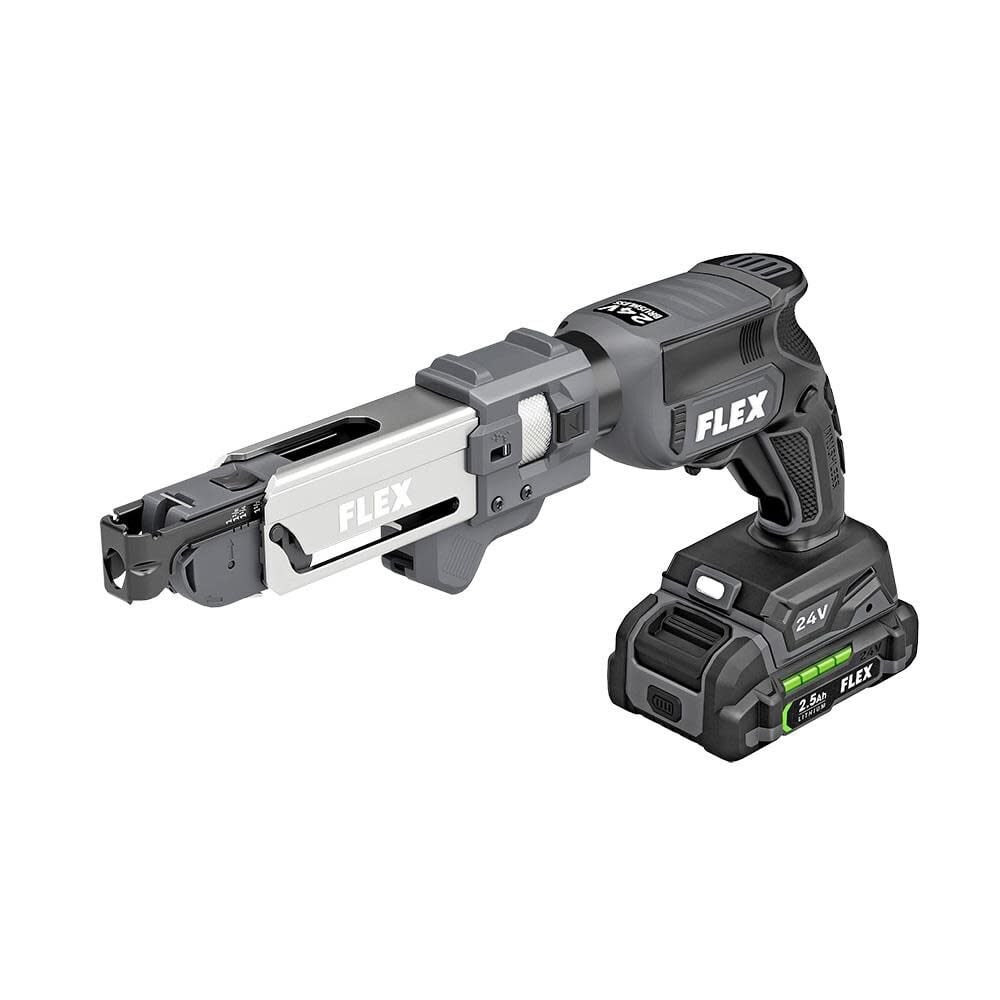 Flex FXM203-2A 24V Drywall Screw Gun W/Magazine & Cutout Tool Kit 2 x 2.5 Ah