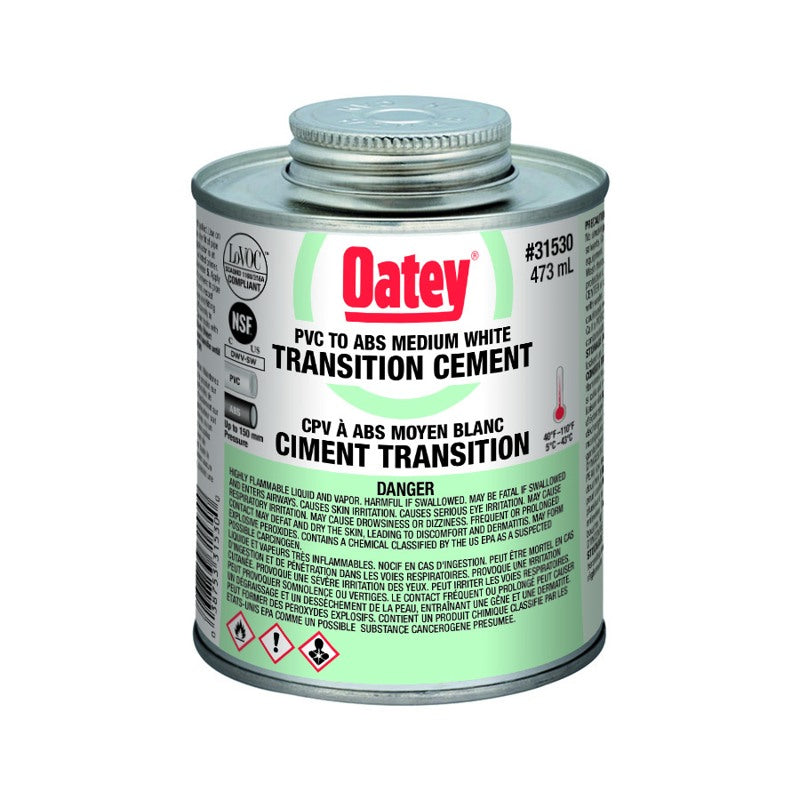 Oatey 31530 473 ml Liquid White ABS to PVC Transition White Cement