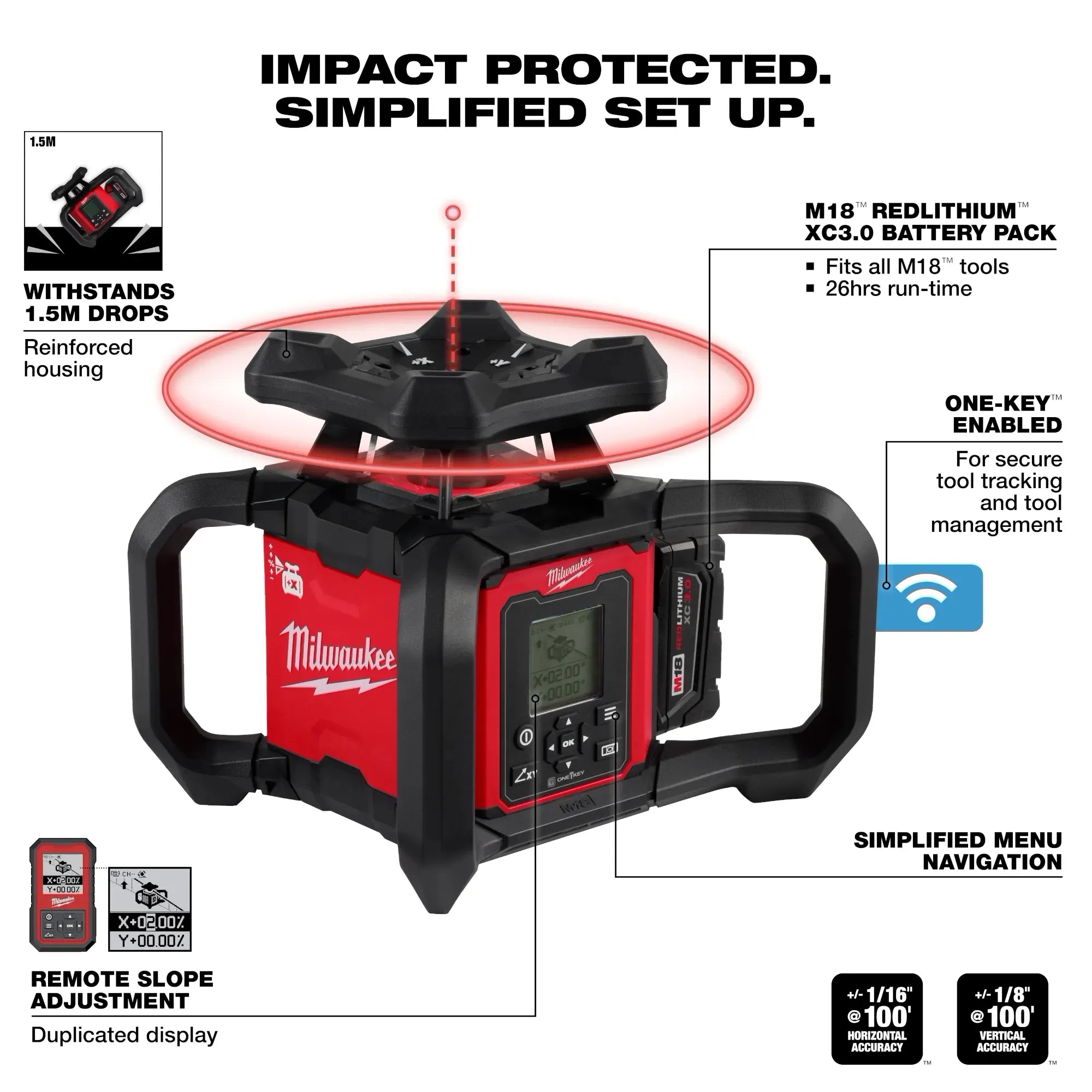 Milwaukee 3704-21T 4000 ft M18™ Battery Dual Slope Rot Laser Level Kit