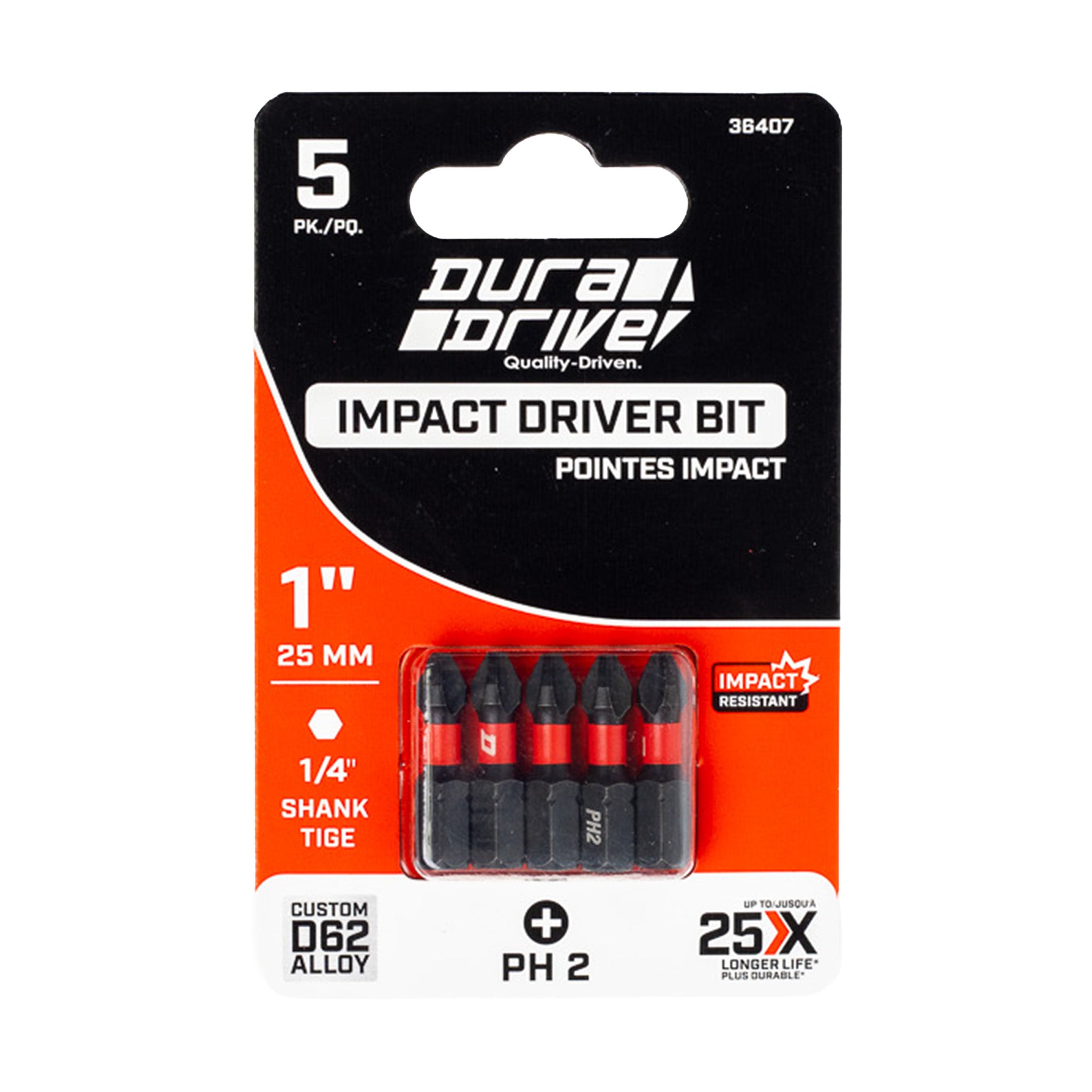 DuraDrive 2.0 PH2 x 1" Impact Driver Bit (5-Pack)