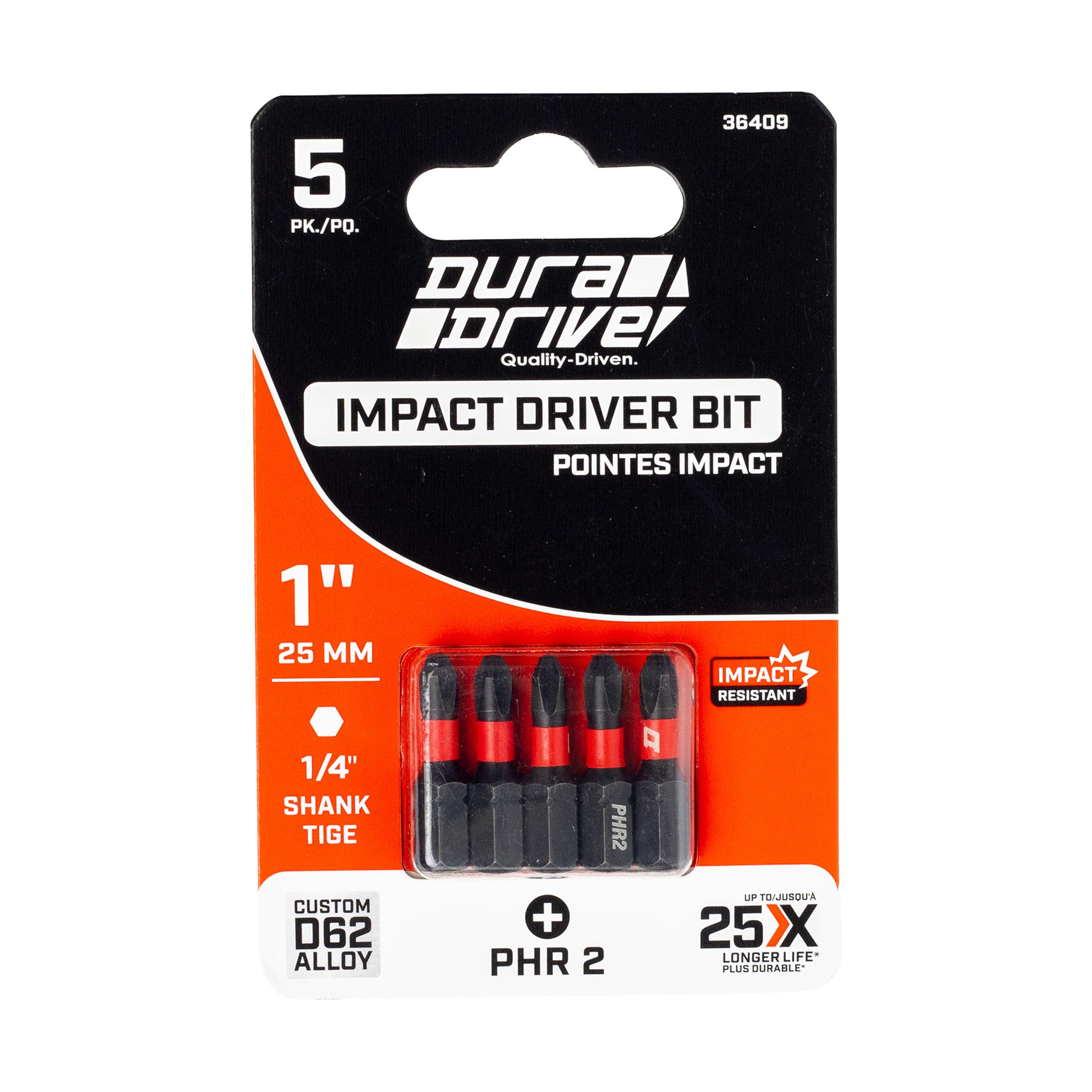 DuraDrive 2.0 PHR2 x 1" Impact Driver Bit (5-Pack)