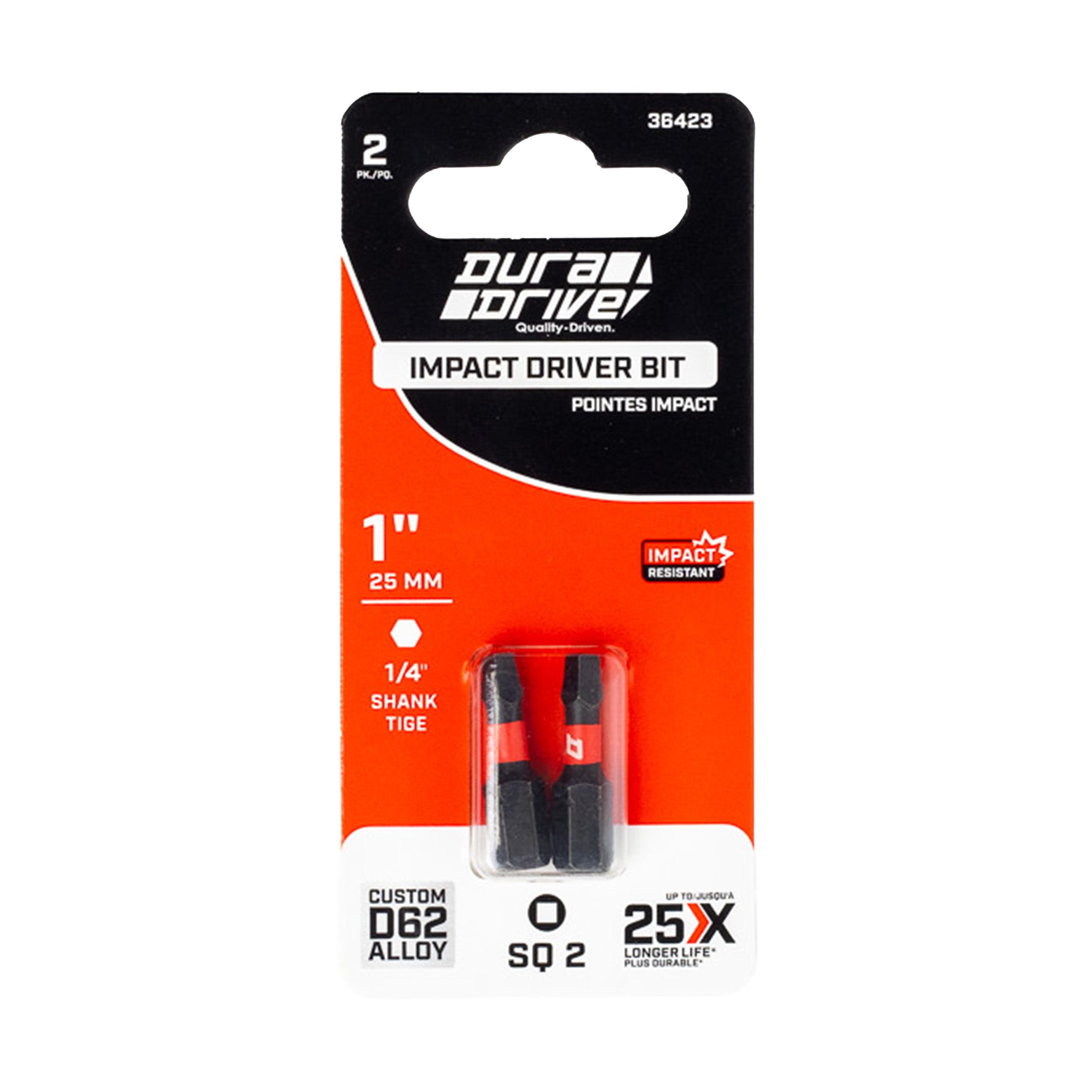 DuraDrive 2.0 SQ2 x 1" Impact Driver Bit (2-Pack)
