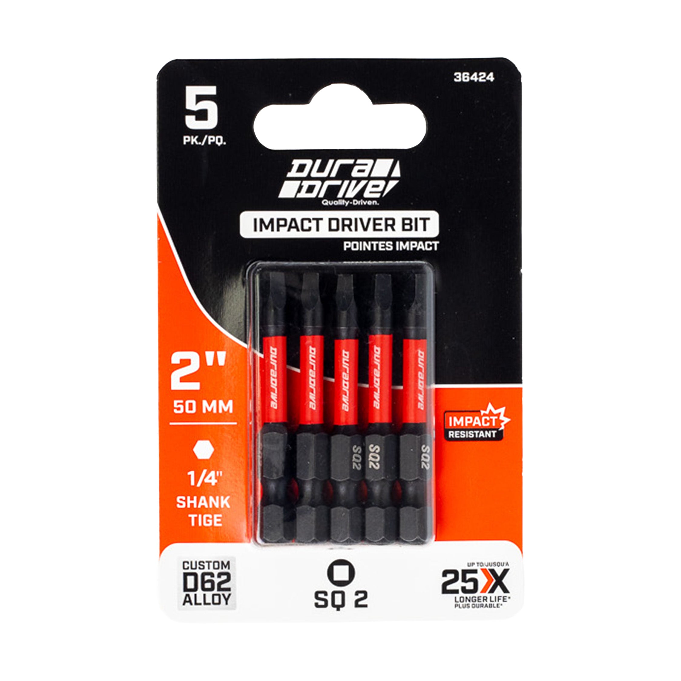 DuraDrive 2.0 SQ2 x 2" Impact Driver Bit (5-Pack)