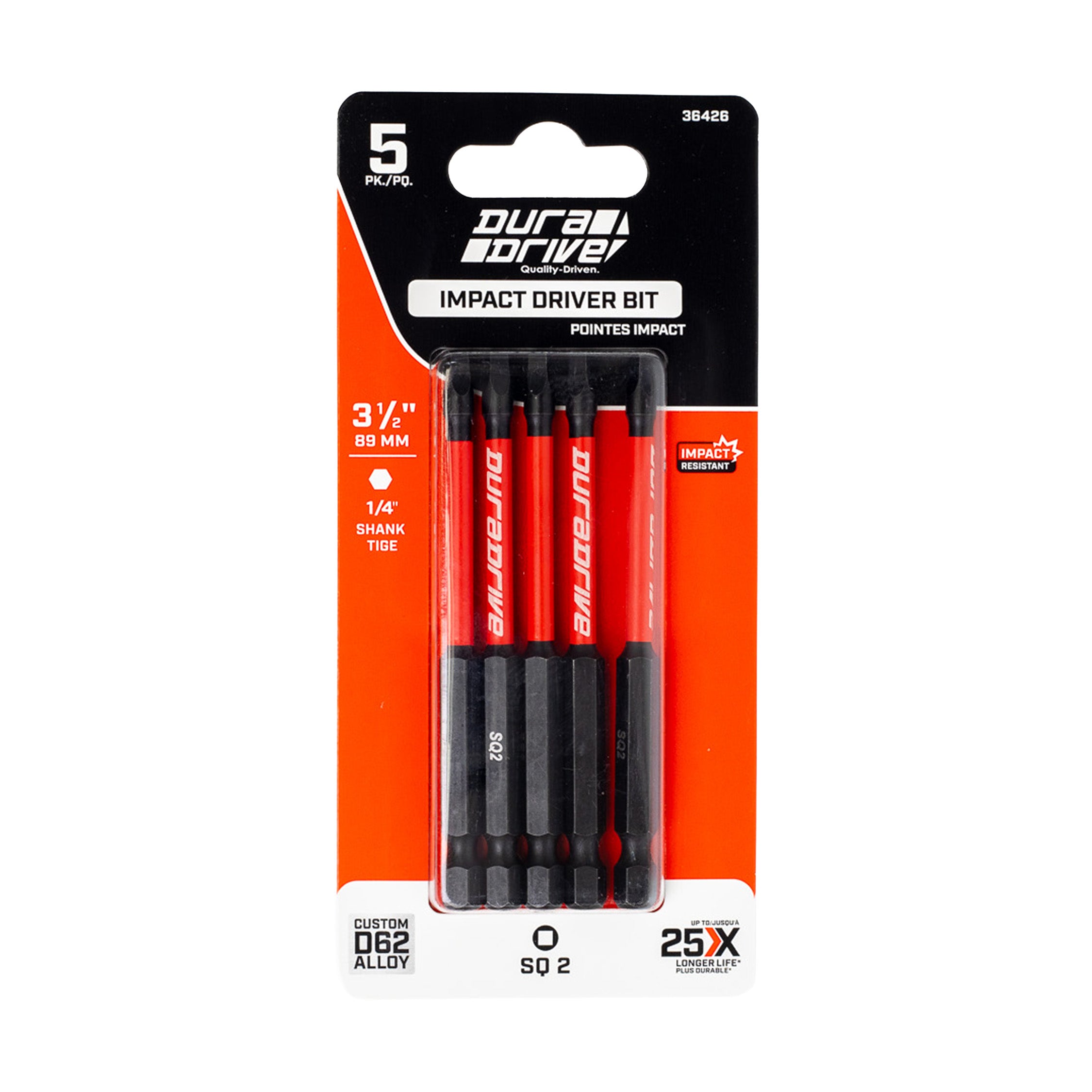 DuraDrive 2.0 SQ2 x 3-1/2" Impact Driver Bit (5-Pack)