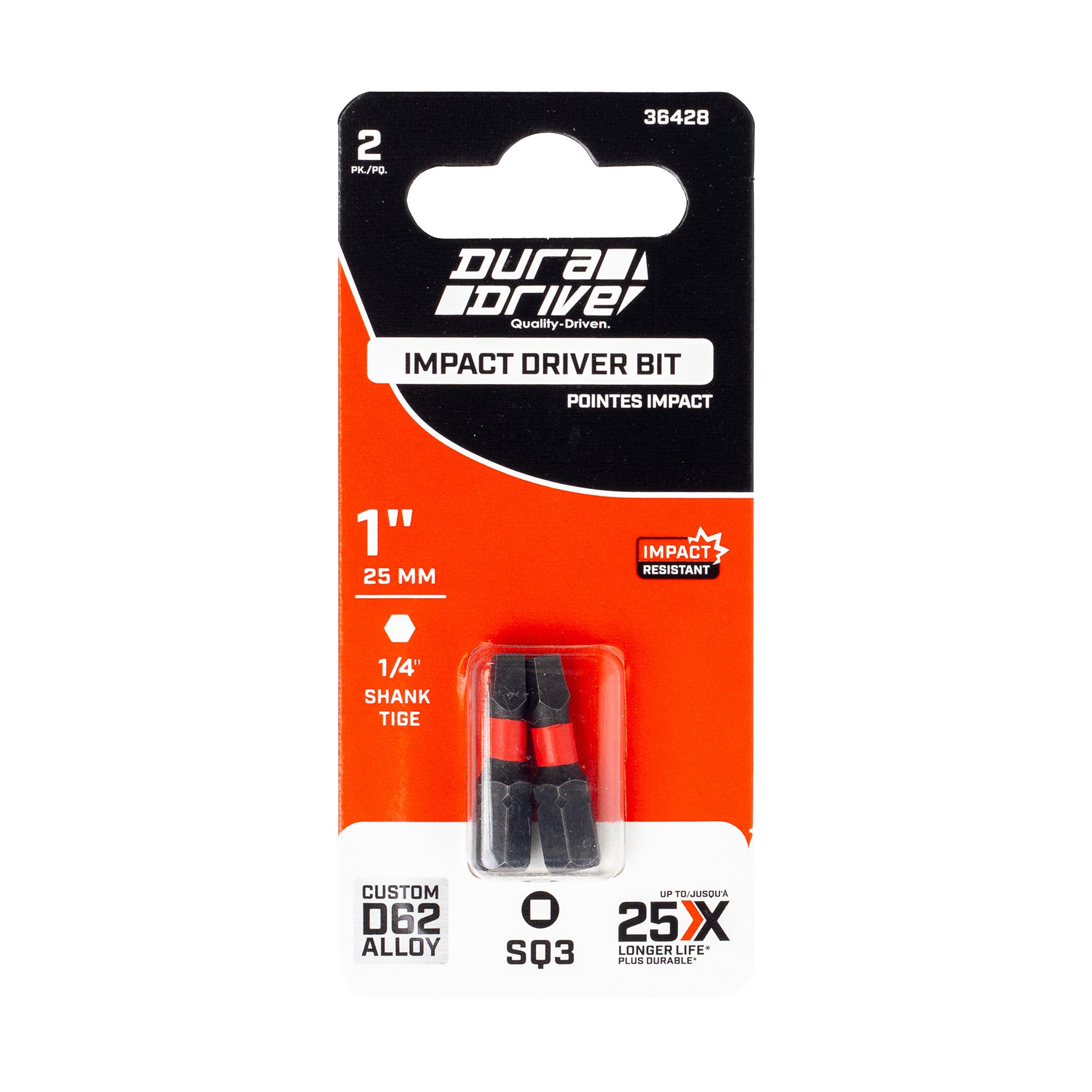 DuraDrive 2.0 SQ3 x 1" Impact Driver Bit (2-Pack)