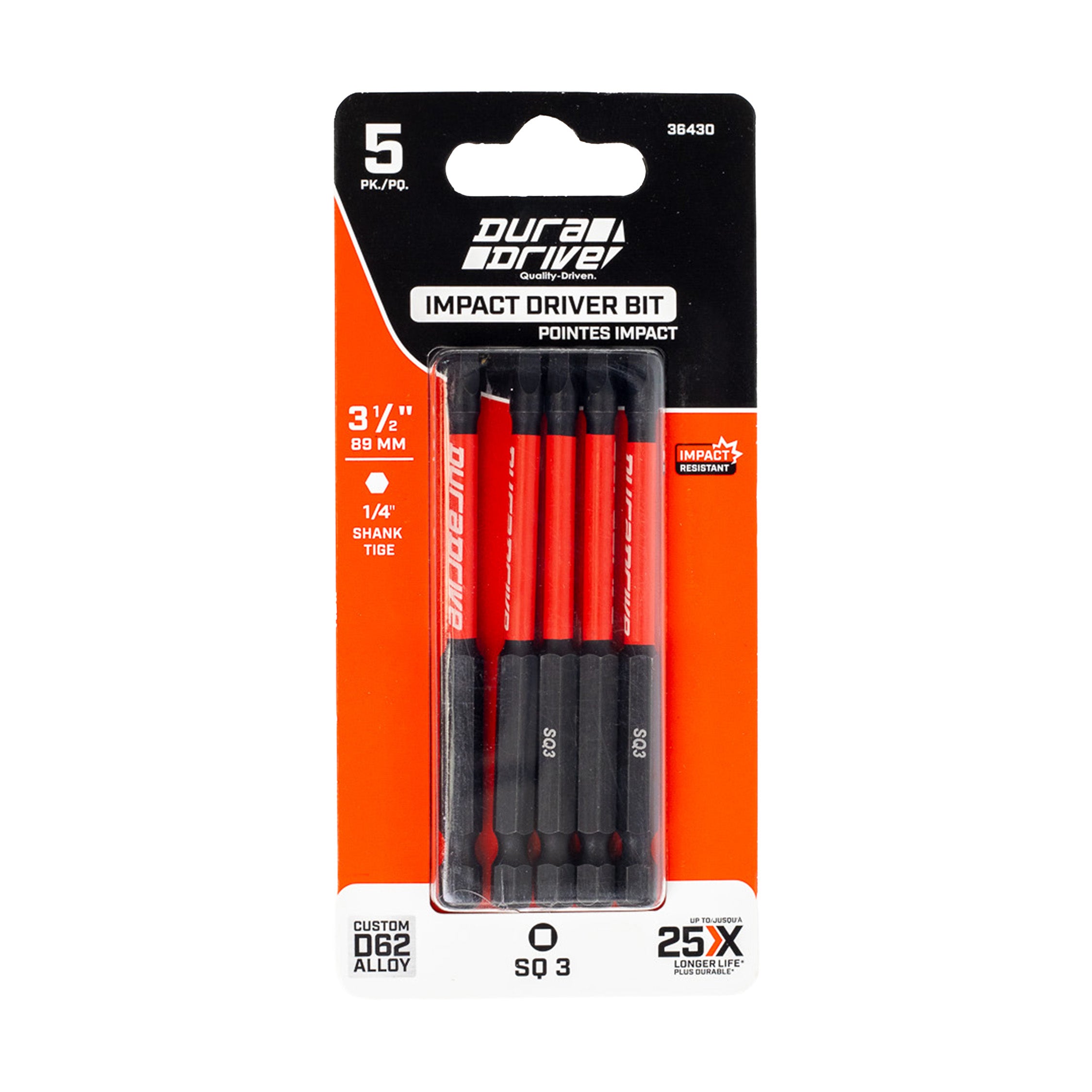 DuraDrive 2.0 SQ3 x 3-1/2" Impact Driver Bit (5-Pack)