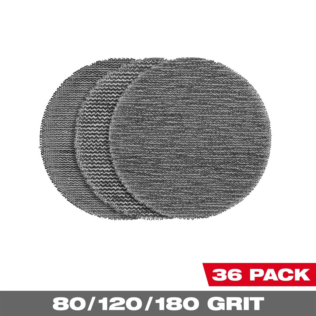 MILWAUKEE 48-80-6406 3 Inches Assorted Grit Mesh Sanding Discs W/POWERGRIDβ’ Tear Resistant Mesh β 36 pk +