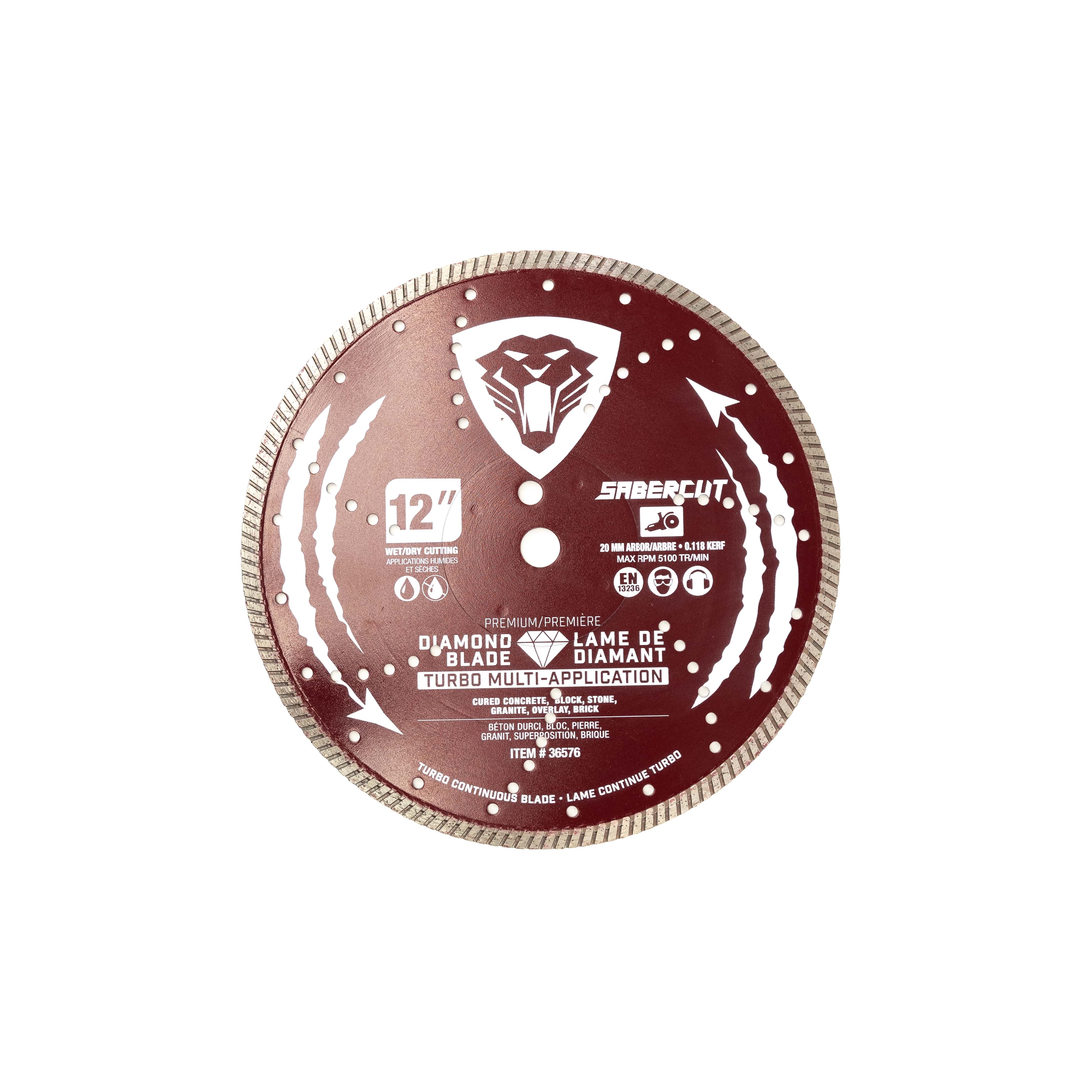 SABERCUT 12-In. x 20mm Continuous Rim Diamond Blade for Multi-Application
