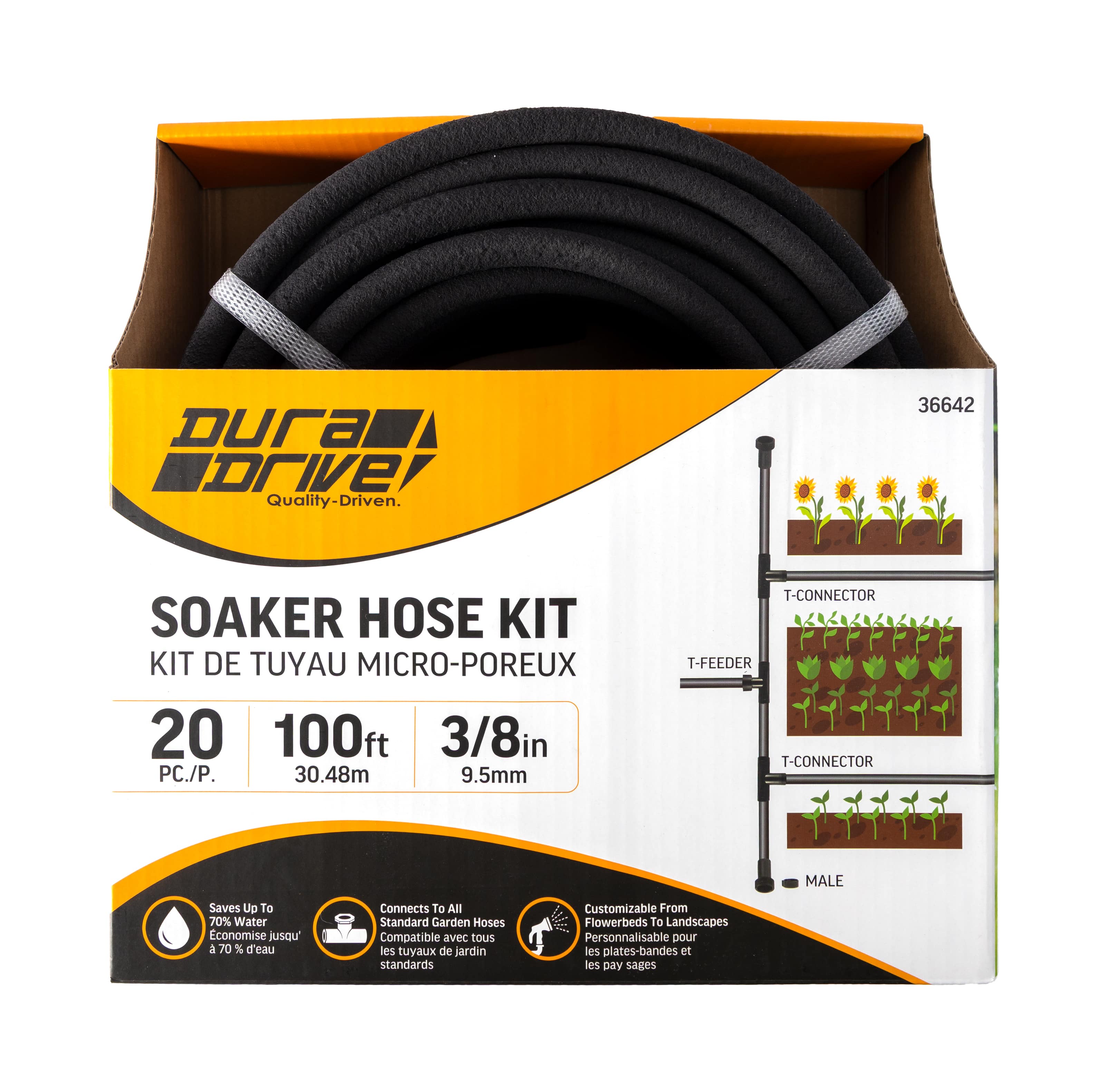 DuraDrive 3/8 in. x 100 ft. Black Soaker Hose Kit (20-Pieces)