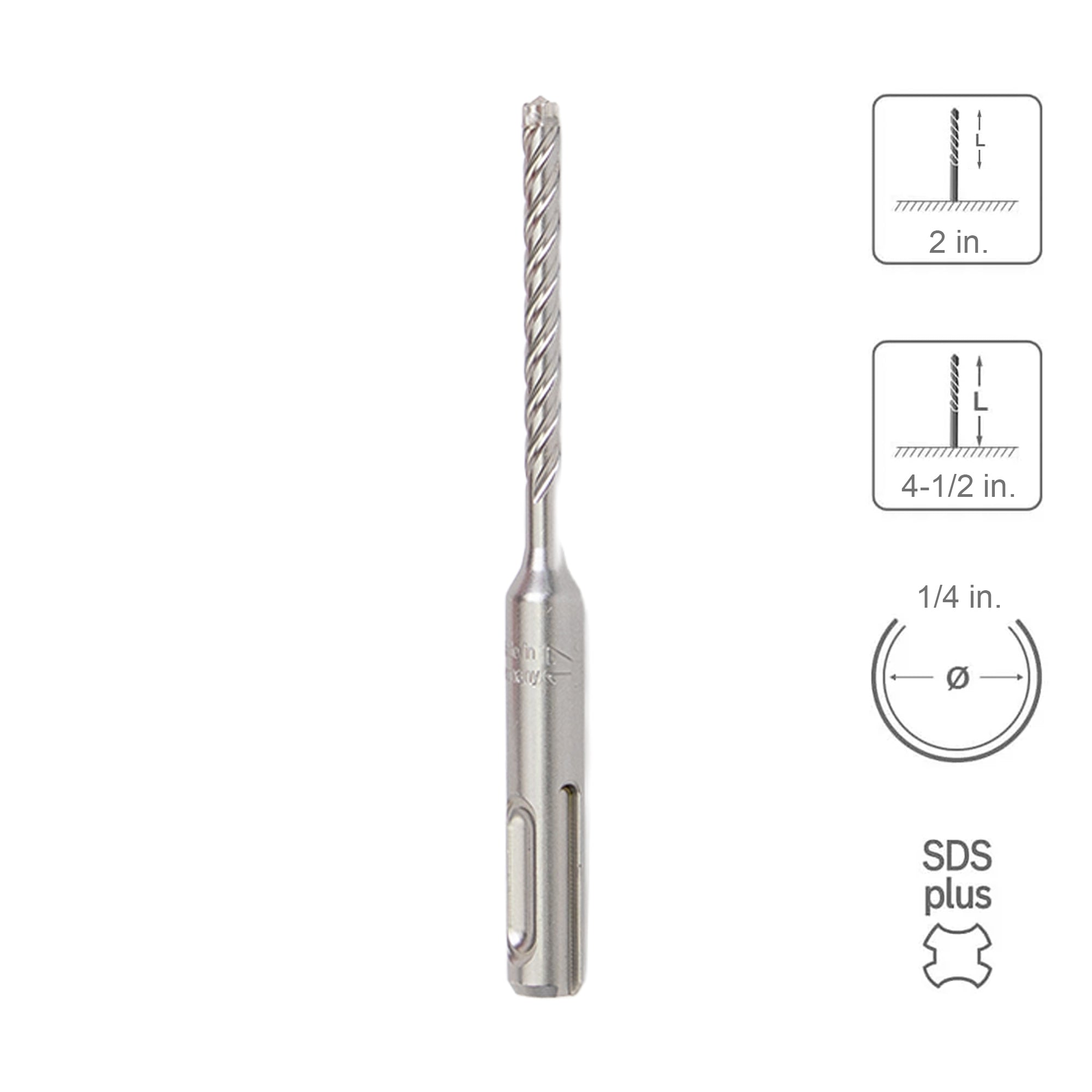 SABERCUT 1/4 In. x 2 In. x 4-1/2 In. 4-Cutter Premium Full Head Carbide SDS Plus Drill Bit