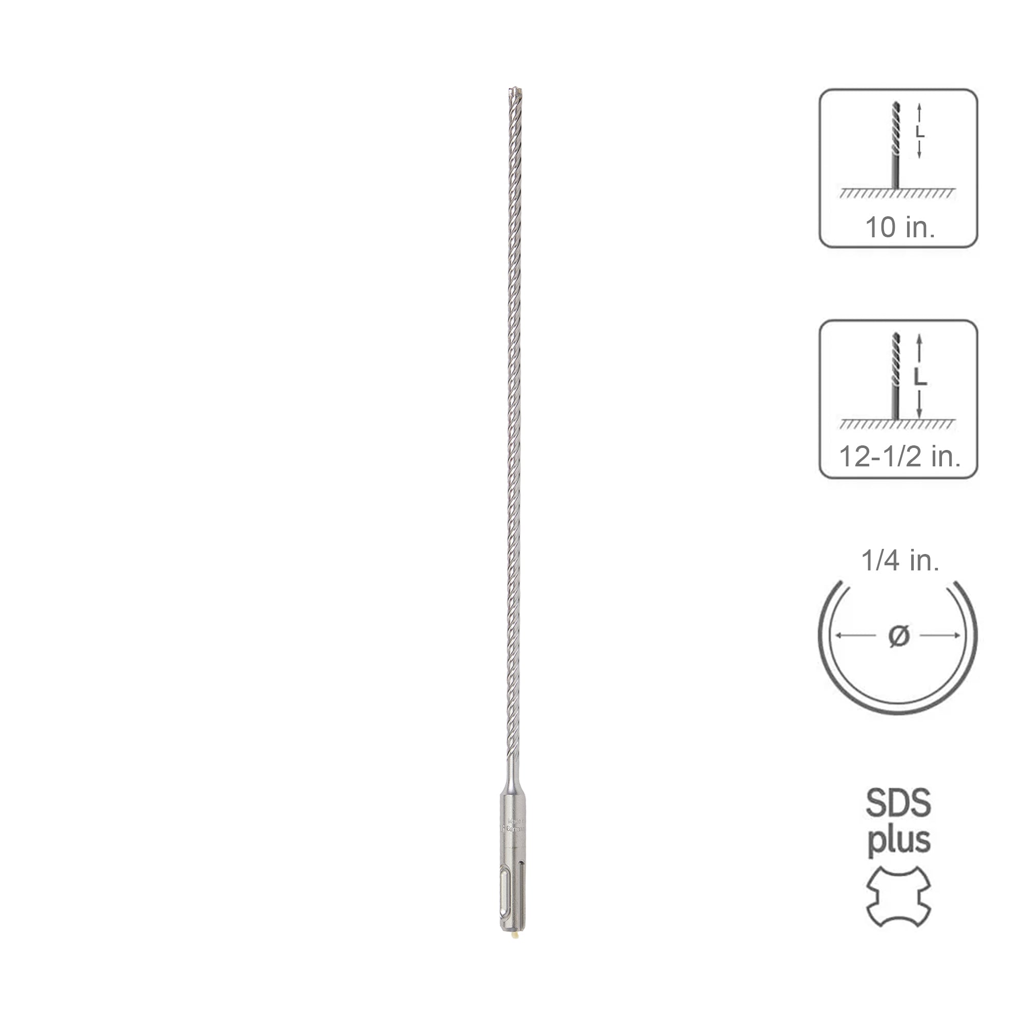 SABERCUT 1/4 In. x 10 In. x 12-1/2 In. 4-Cutter Premium Full Head Carbide SDS Plus Drill Bit
