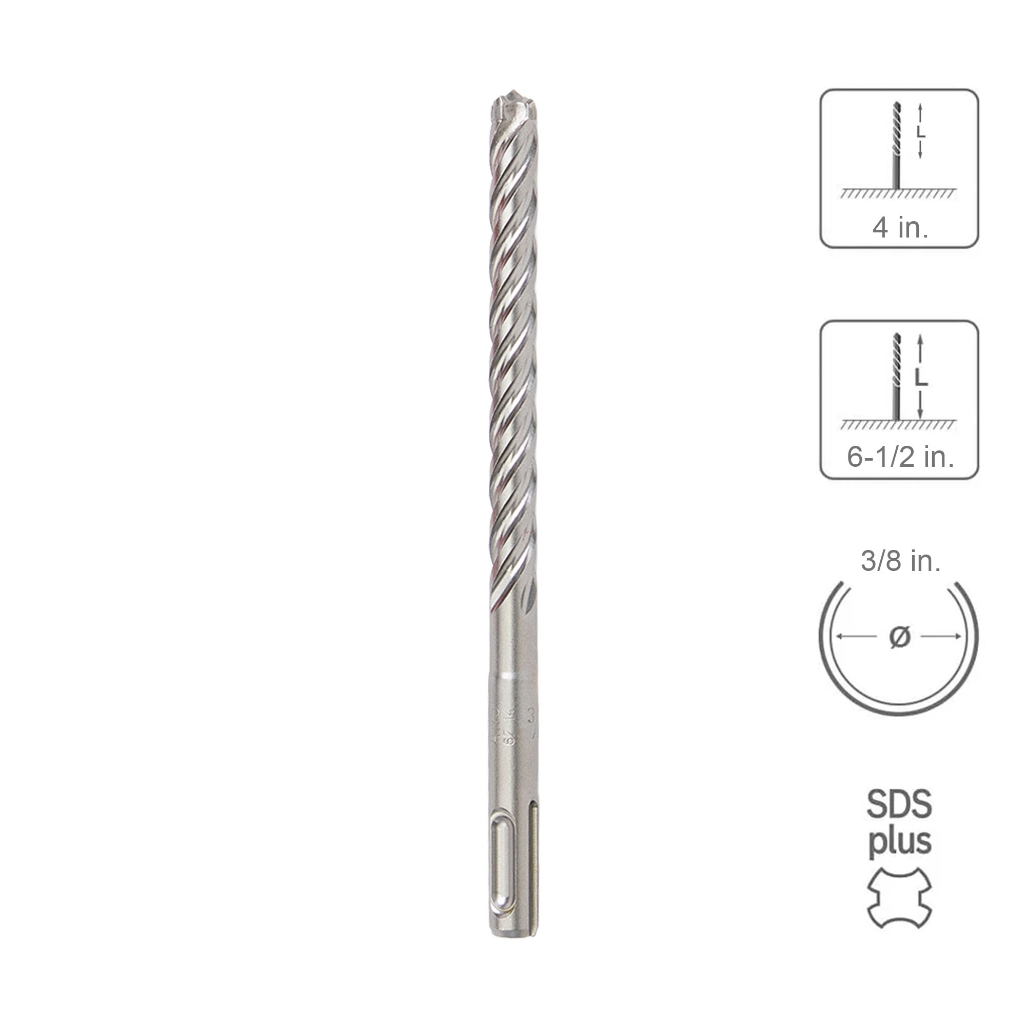 SABERCUT 3/8 In. x 4 In. x 6-1/2 In. 4-Cutter Premium Full Head Carbide SDS Plus Drill Bit