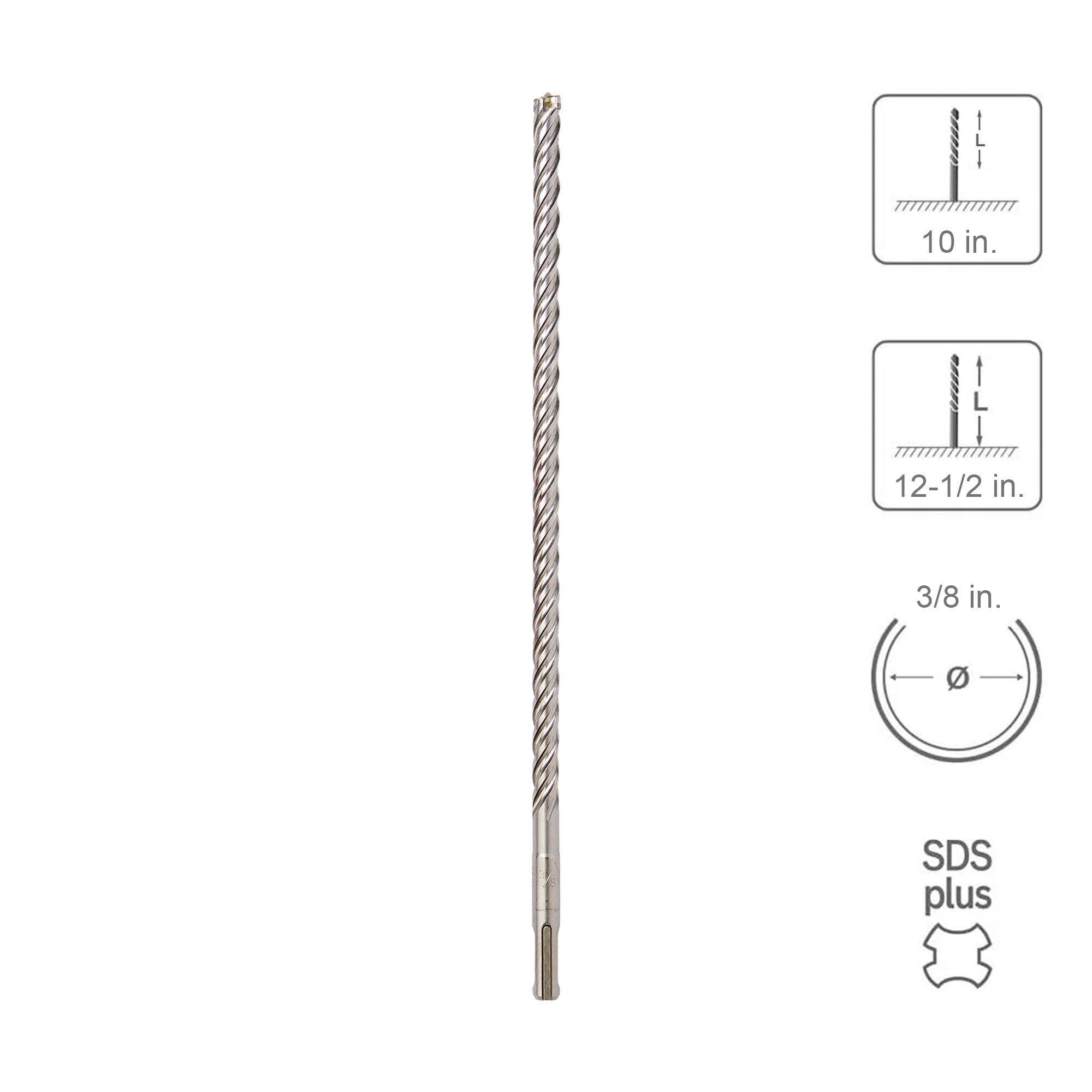 SABERCUT 3/8 In. x 10 In. x 12-1/2 In. 4-Cutter Premium Full Head Carbide SDS Plus Drill Bit