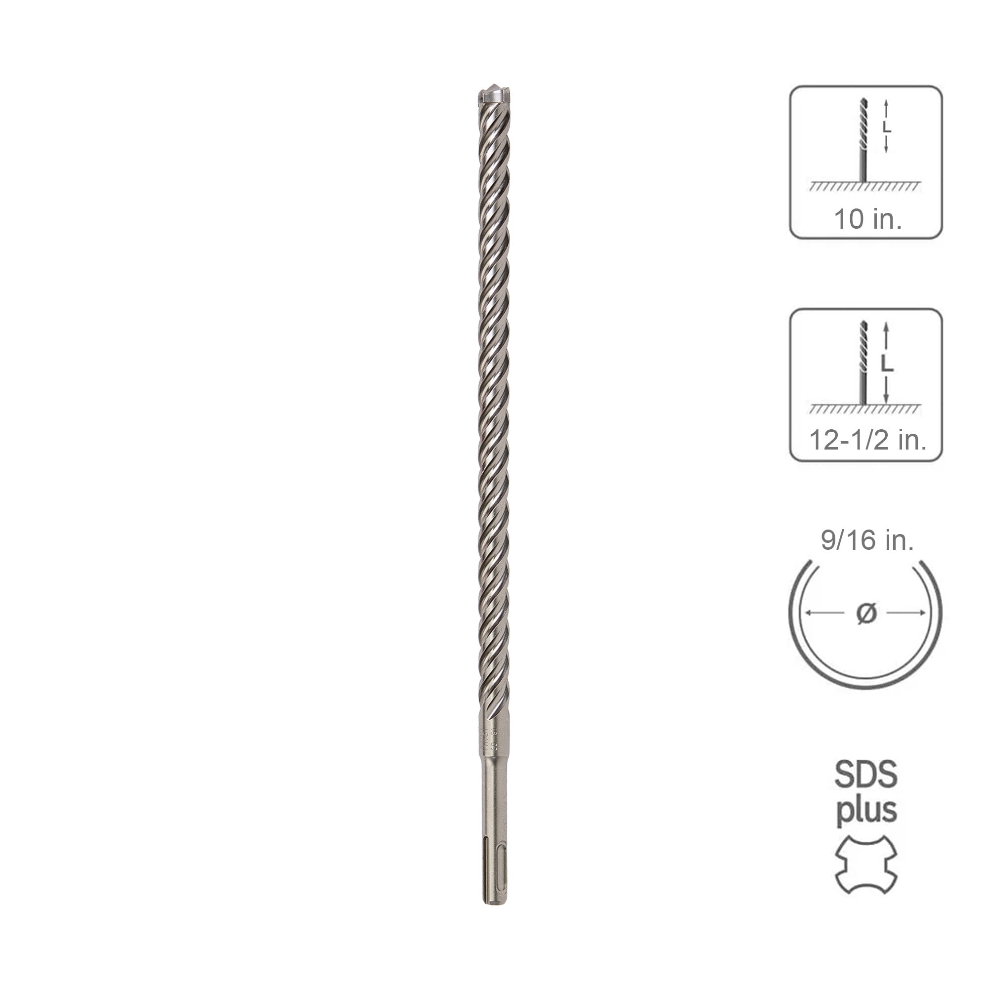 SABERCUT 9/16 In. x 10 In. x 12-1/2 In. 4-Cutter Premium Full Head Carbide SDS Plus Drill Bit
