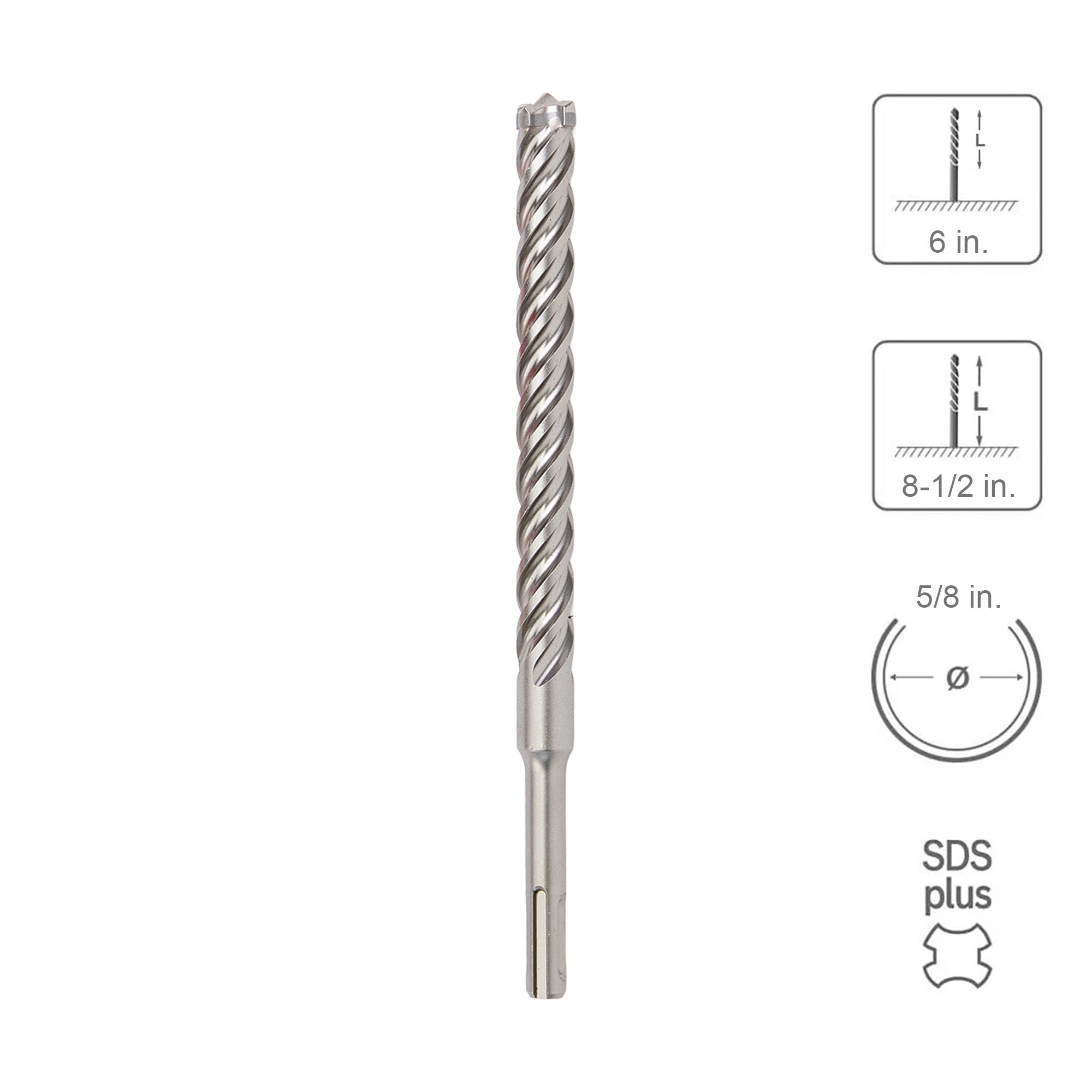 SABERCUT 5/8 In. x 6 In. x 8-1/2 In. 4-Cutter Premium Full Head Carbide SDS Plus Drill Bit