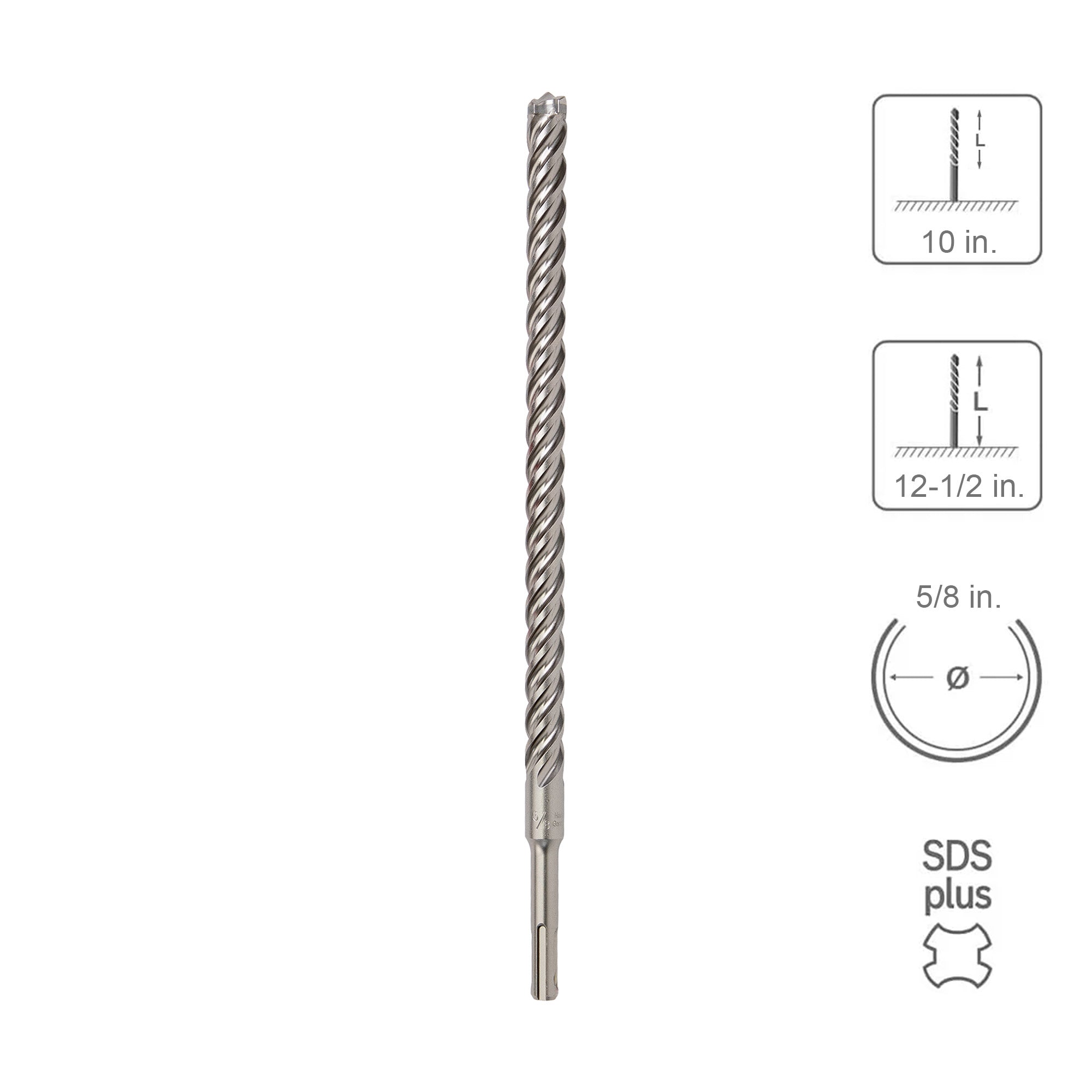 SABERCUT 5/8 In. x 10 In. x 12-1/2 In. 4-Cutter Premium Full Head Carbide SDS Plus Drill Bit