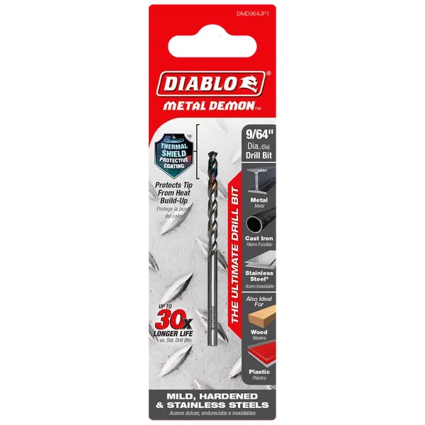 Diablo DMD964JP1 9/64 Inches Metal Demonβ’ Drill Bit for Mild, Hardened and Stainless Steels