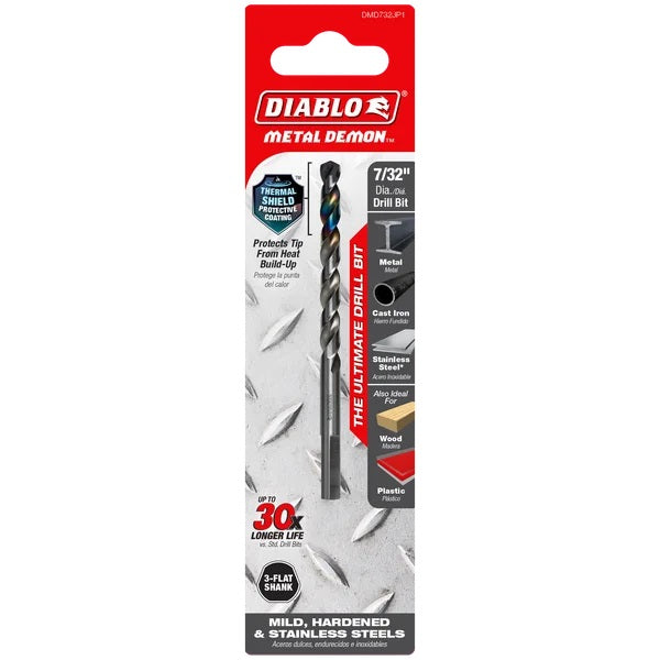 Diablo DMD732JP1 7/32 Inches Metal Demonβ’ Drill Bit for Mild, Hardened and Stainless Steels