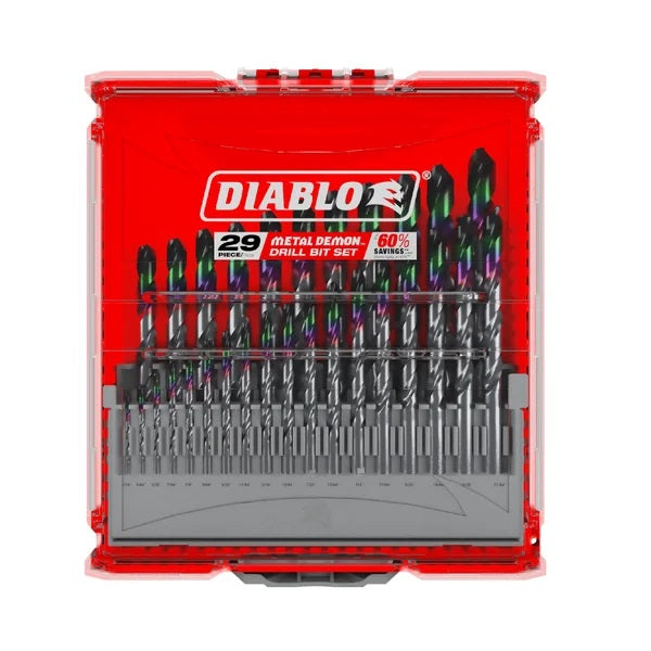 Diablo DMD-S29 Metal Demon Drill Bit Set ForΒ Mild, Hardened and Stainless Steels (29 Pc-Set)